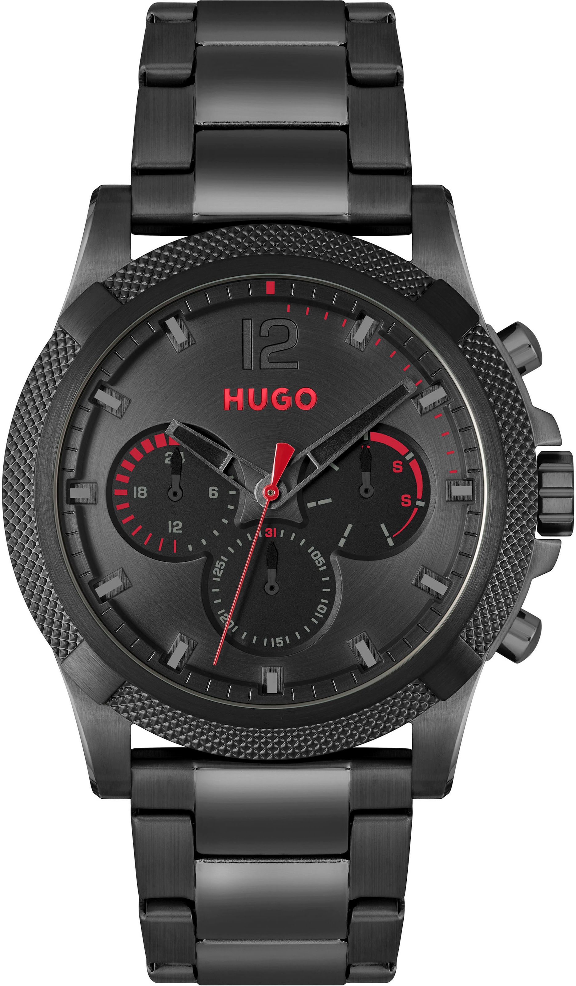 HUGO Multifunktionsuhr »#IMPRESS - FOR HIM, 1530296«, Quarzuhr, Armbanduhr, Herrenuhr, Datum, 12/24-Stunden-Anzeige