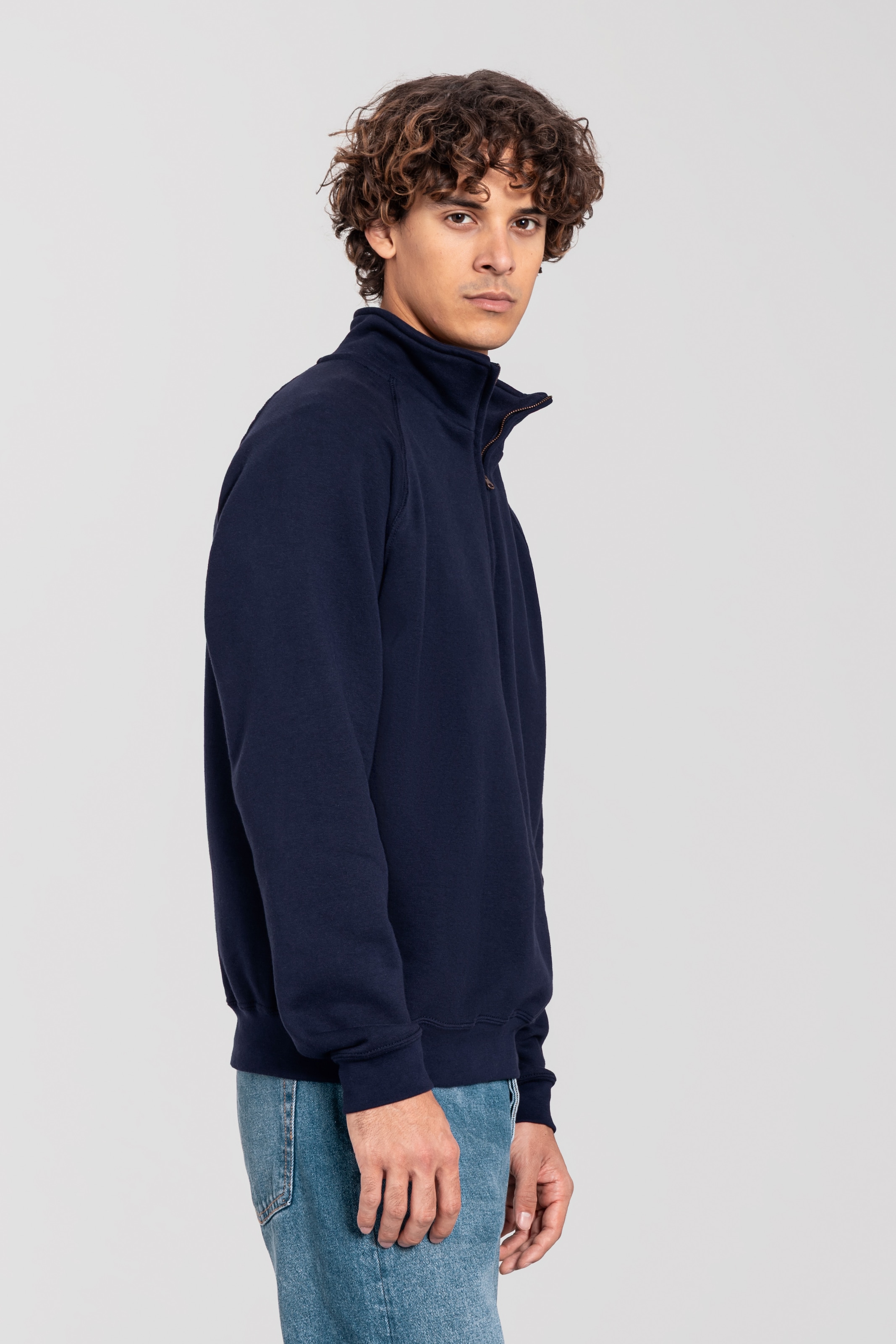 Fruit of the Loom Sweatshirt »Iconic Premium Zip Neck Sweat«, melierte Optik, aus Baumwolle und Polyester, in normaler Länge
