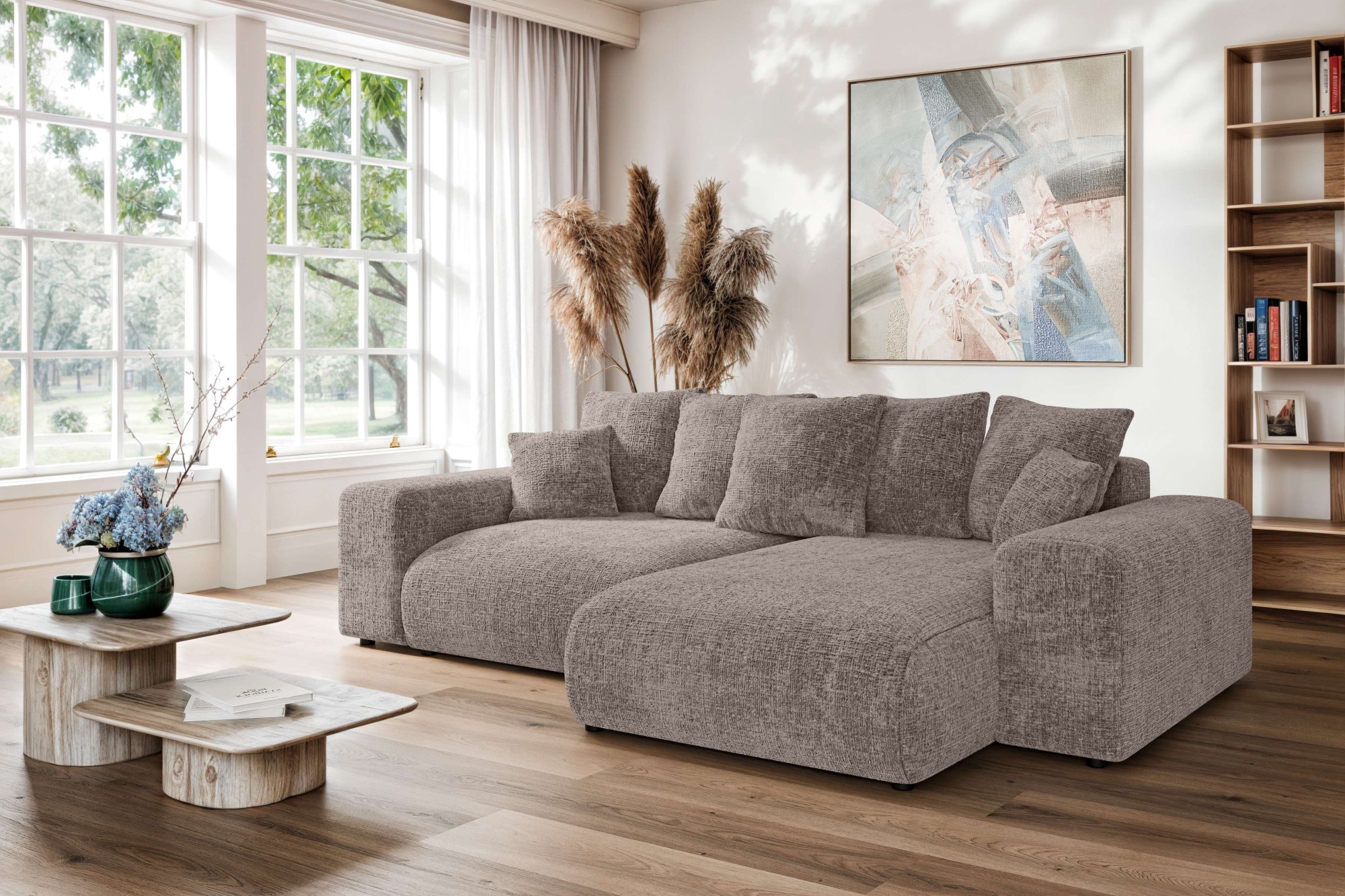 Home affaire Ecksofa »LAKESIDE mit Bettfunktion und Bettkasten, B/T/H 257/166/84 cm«, L-Form, Recamiere beidseitig montierbar, mit Wellenunterfederung