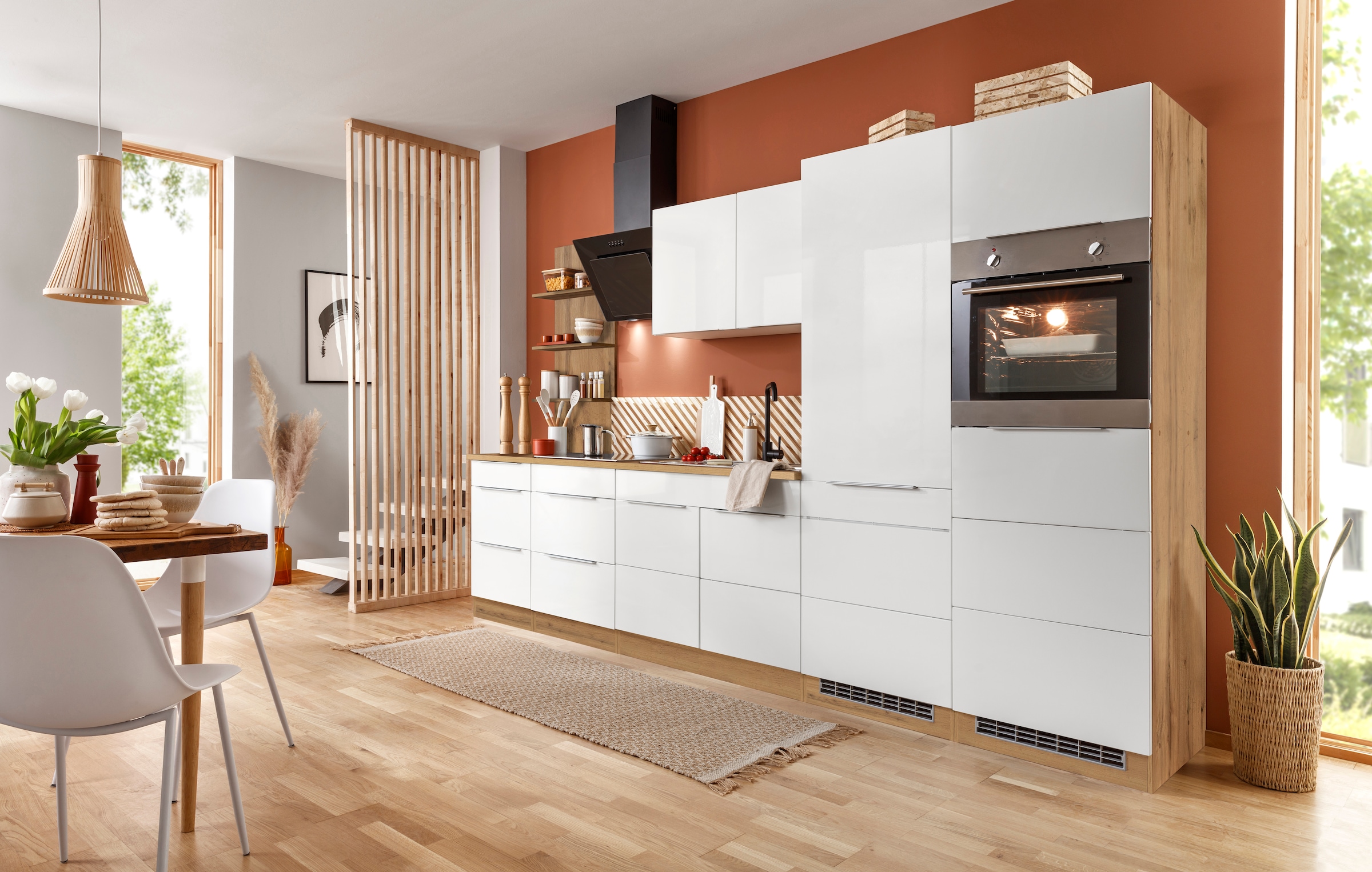 KOCHSTATION Küchenzeile »KS-Brindisi Breite 330 cm« wahlweise mit E-Geräten und Induktion, mit MDF-Fronten und Regal