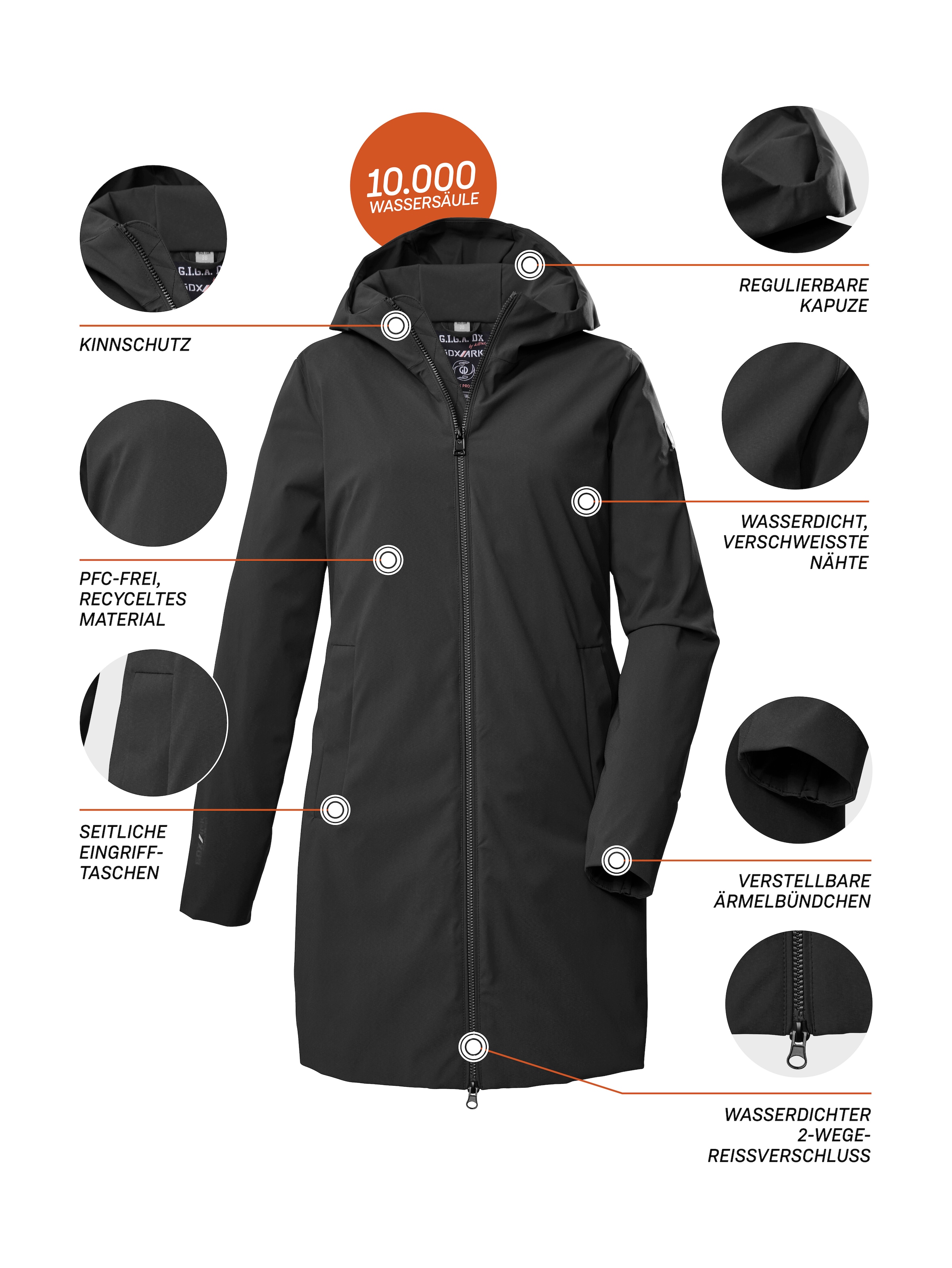 G.I.G.A. DX by killtec Parka »GS 154 WMN PRK«, Ultraleichter, urbaner Parka, 100% wasserdicht, verstellbar, recycelt