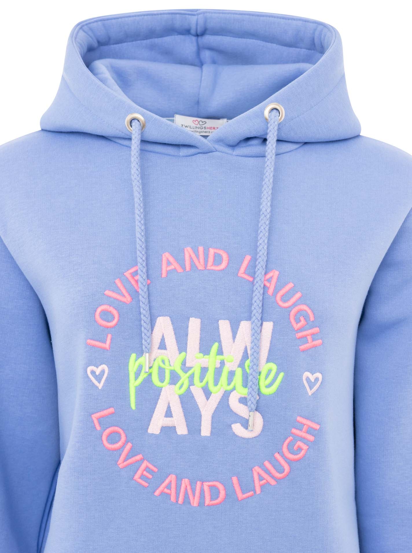Zwillingsherz Hoodie »"Always Positive"«, Kapuze, Stickerei, Fronttasche, Bündchen-Schriftzug, Langarm
