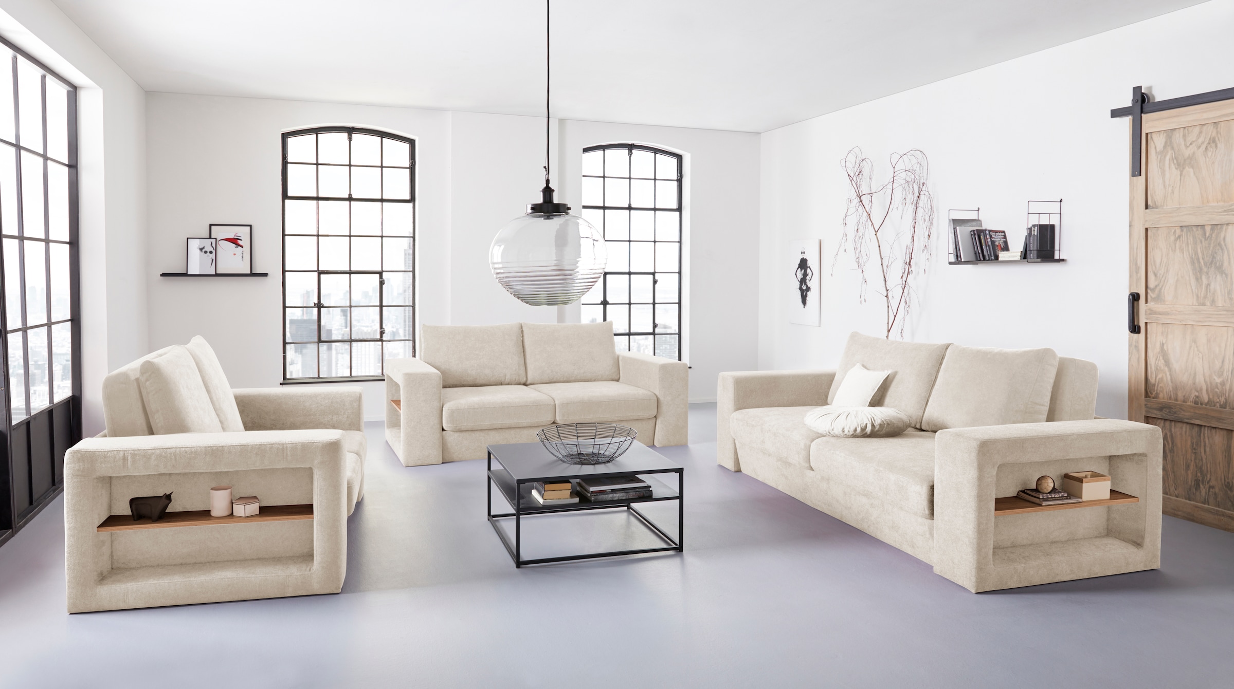 LOOKS by Wolfgang Joop 4-Sitzer »Looksvb«, Verwandlungssofa: aus Sofa wird Sofa mit 2 Hockern, mit Regalfunktion