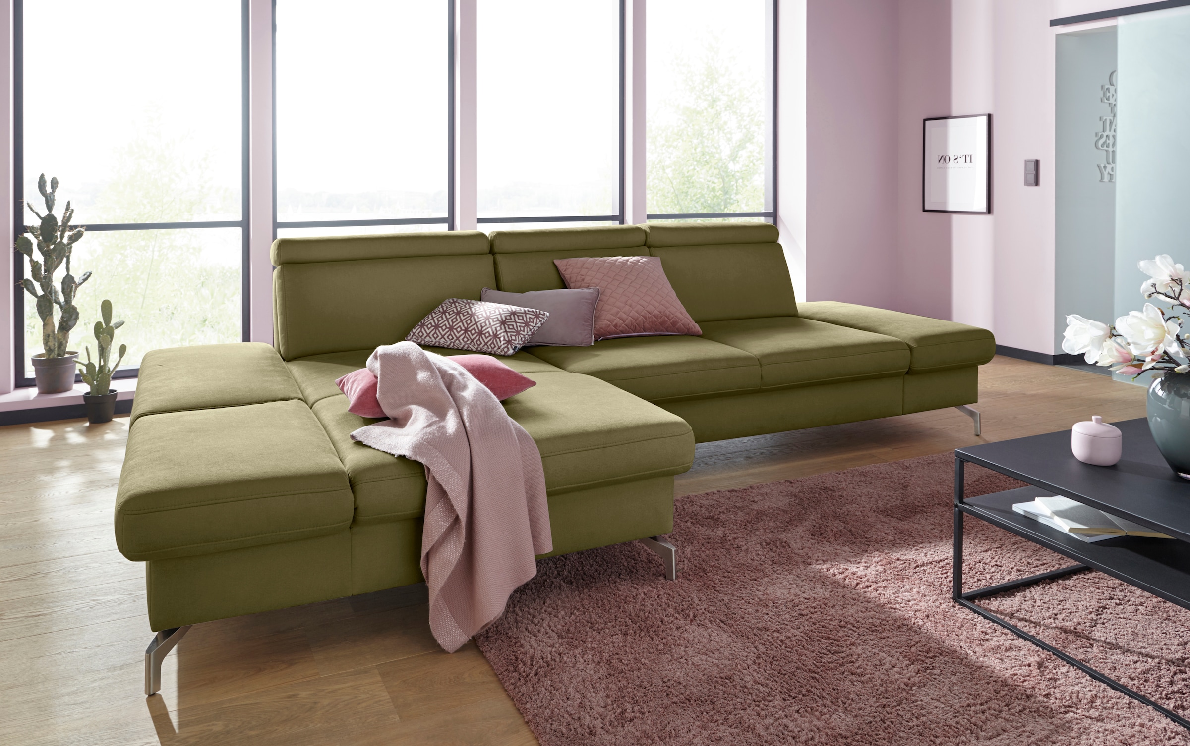 sit&more Ecksofa »Brisbane L-Form«, Fußhöhe 12 cm, inklusive Sitztiefen-, Armteil- und Kopfteilverstellung