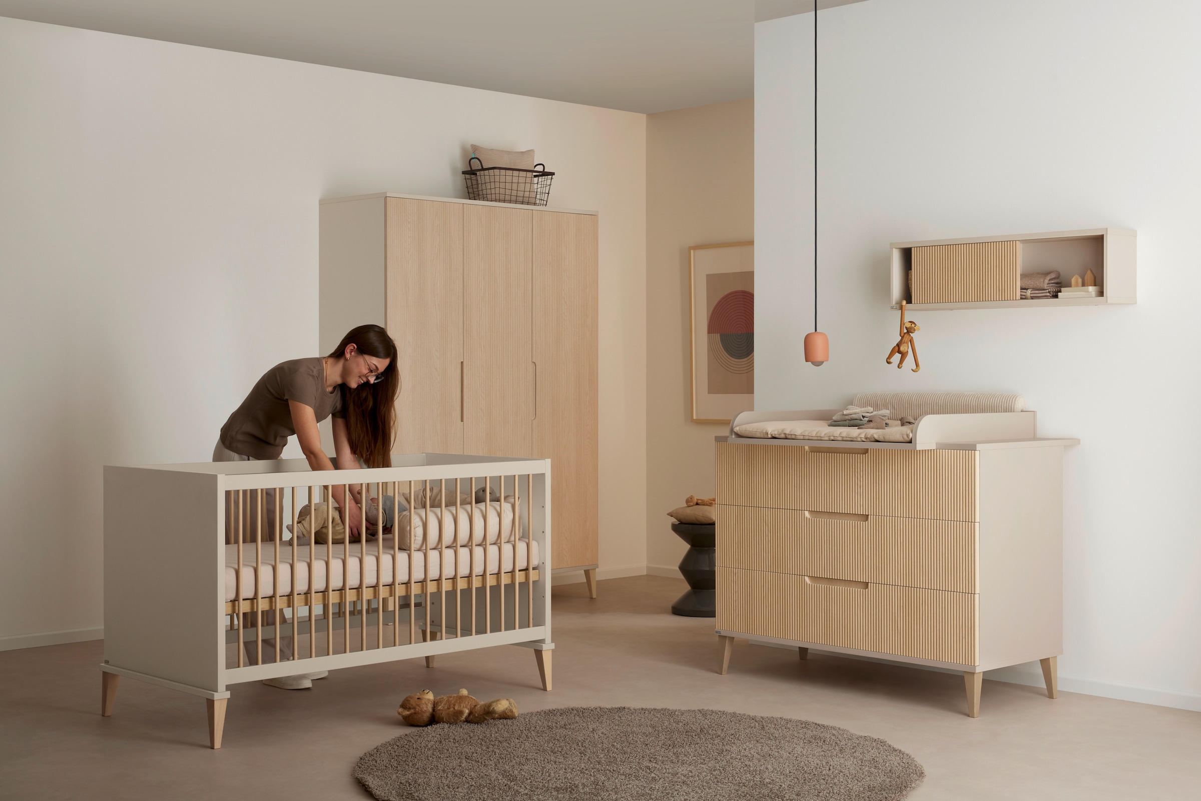 PAIDI Wandregal »JONTE in Beige mit Schiebetür & 2 Fächern« B/H/T ca. 94/27/20cm, Cashmere-Beige/Light Oak,  Hängeregal, 20 Kg Tragkraft, Wandboard