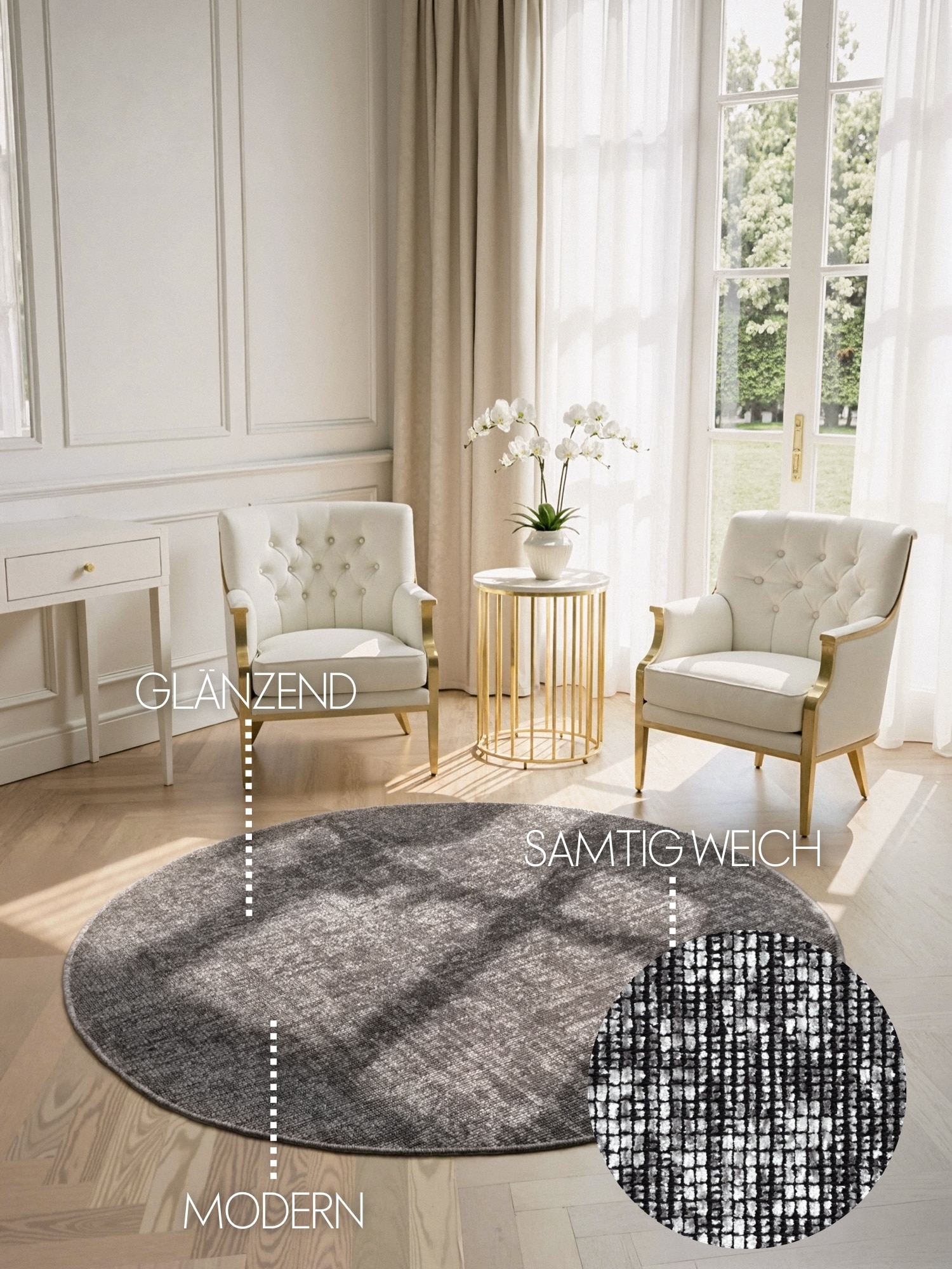 ELLE DECORATION Teppich »Prisma« rund 5 mm Höhe Glanz-Effekt, Karo Design, Kachel-Optik, Wohnzimmer, Schlafzimmer,Flur