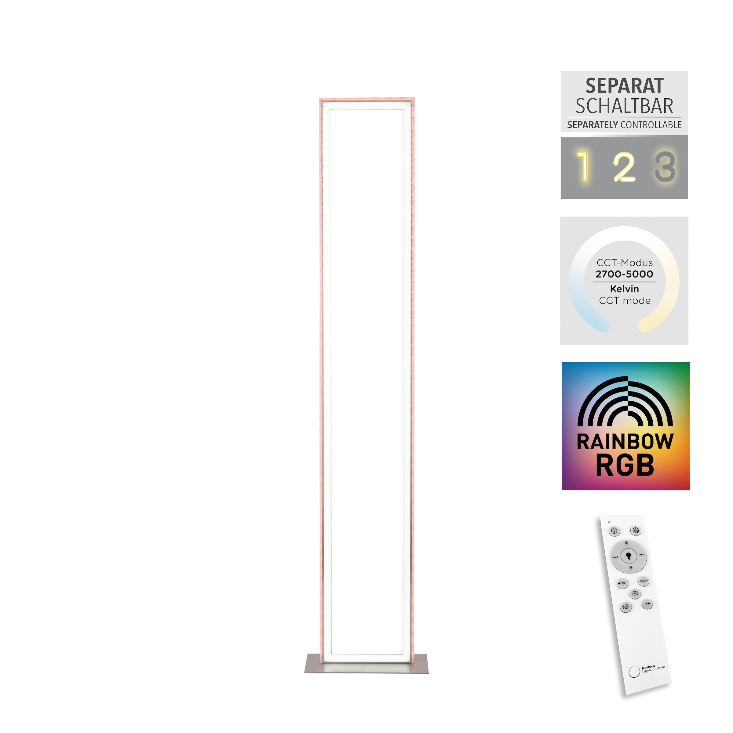 JUST LIGHT Stehlampe »FELIX60«, 2 flammig, Leuchtmittel LED-Board-LED-Board | LED fest integriert-LED fest integriert, LED, CCT - über Fernbedienung, RGB-Rainbow, Infrarot inkl.,Schalter