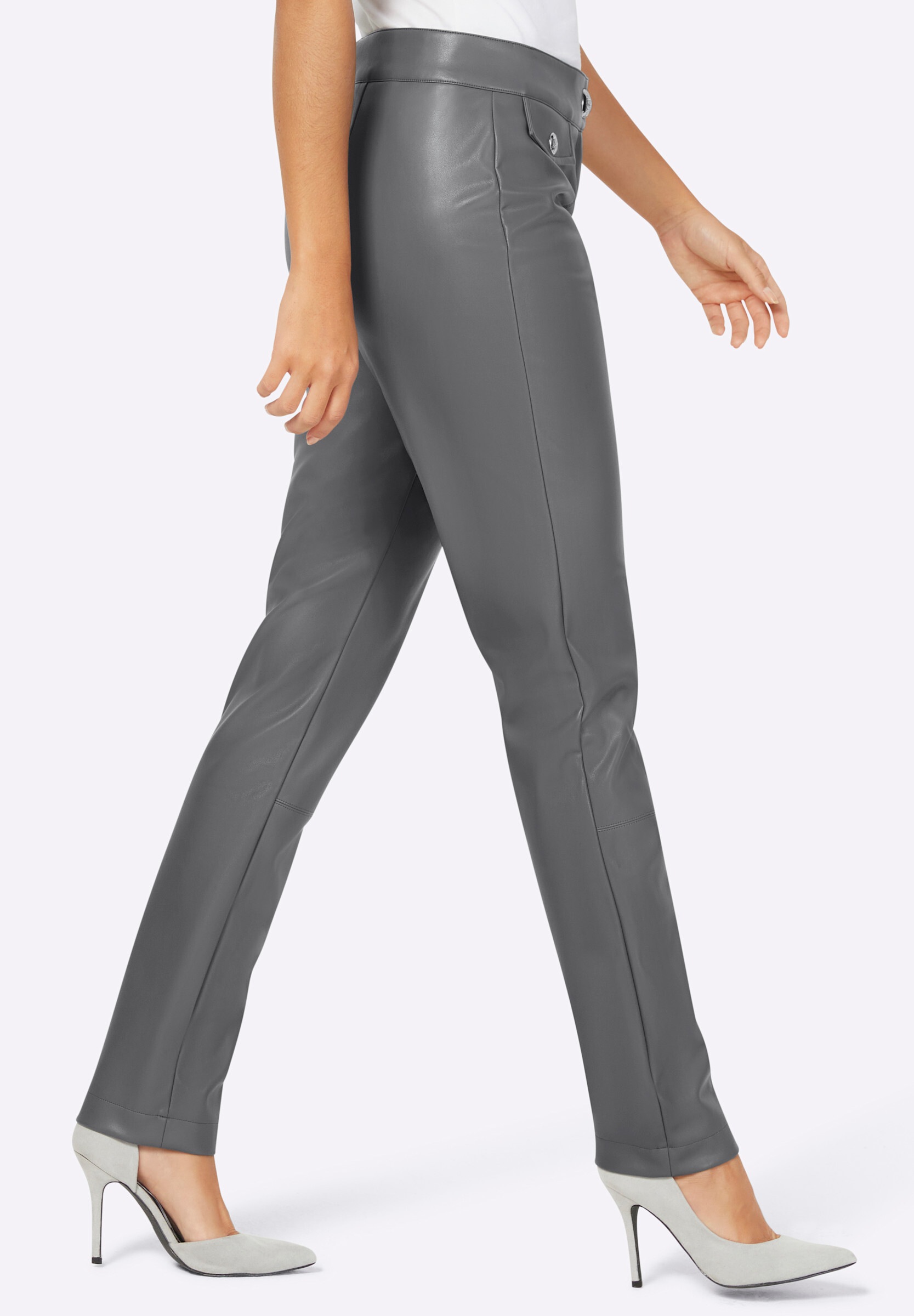 creation L Stoffhose »Lederimitat-Hose Lederimitathose mit Zierpatten und goldfarbenen Knopf«