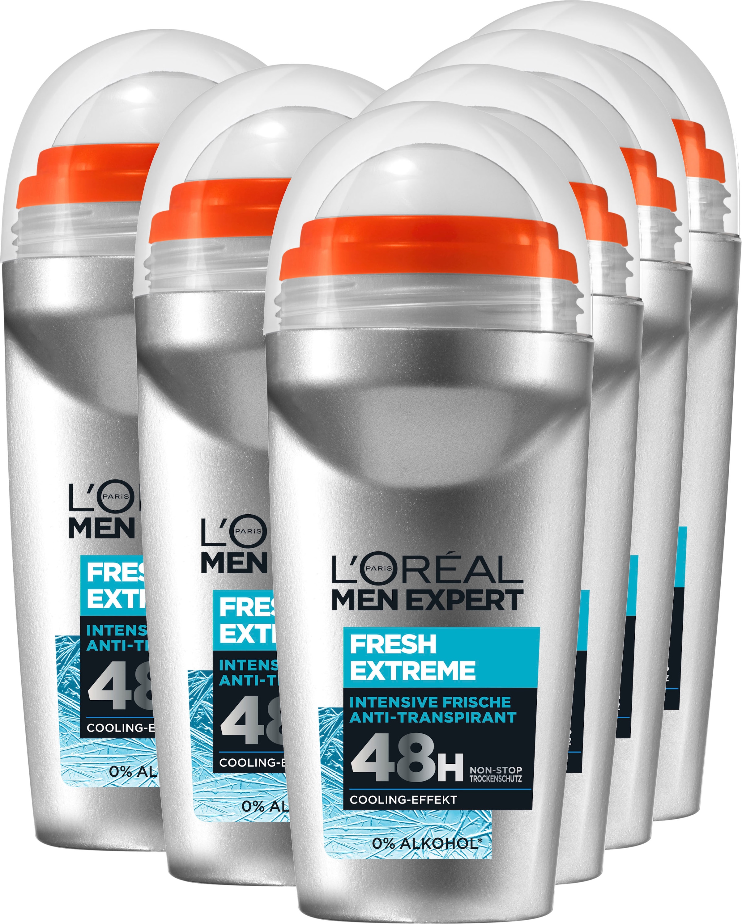 L'ORÉAL PARIS MEN EXPERT Deo-Roller »Deo Roll-on Extreme Fresh«, (Packung, 6 tlg.), mit hoher Zuverlässigkeit