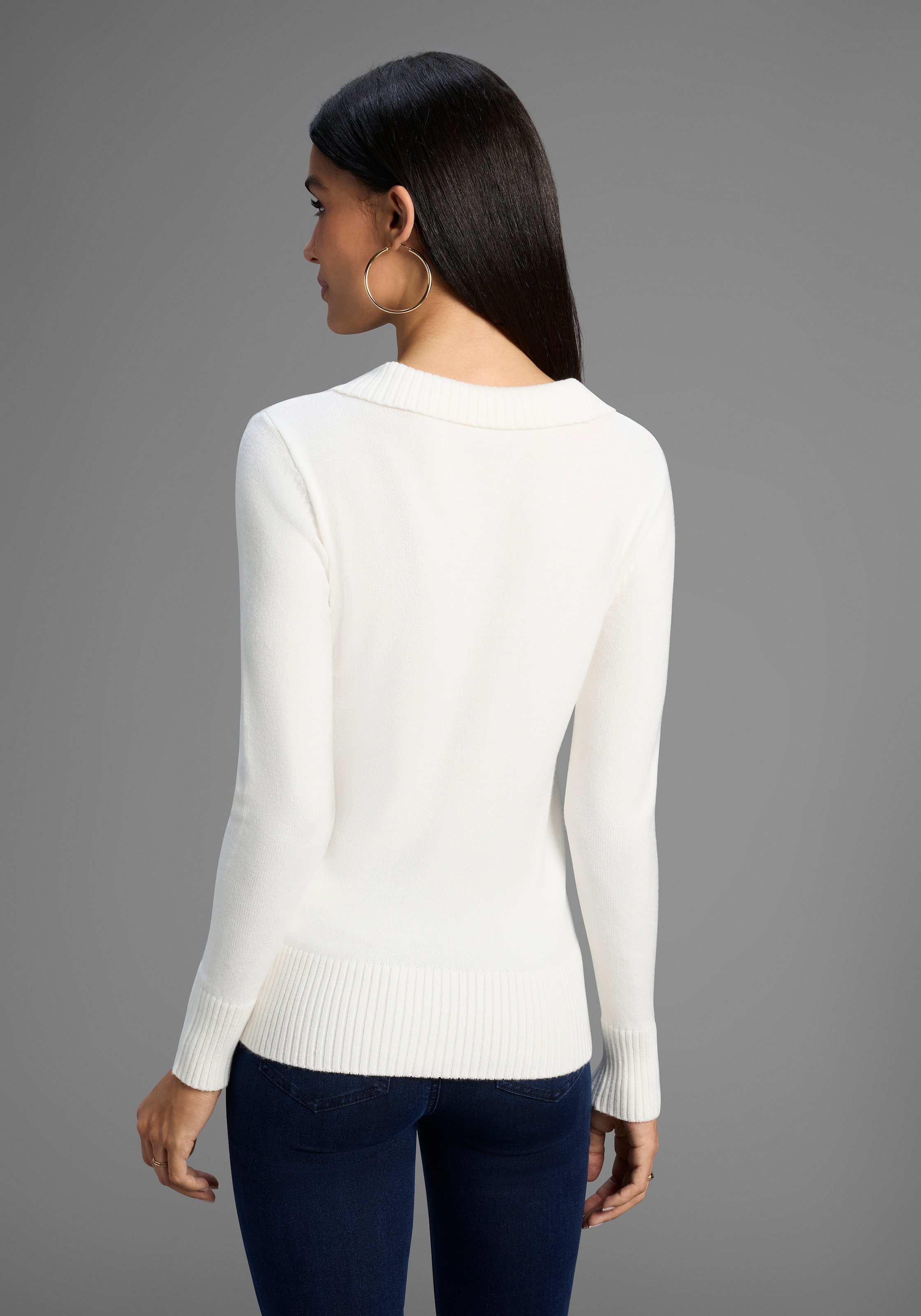 Bruno Banani Schalkragenpullover, Wickel-Optik mit Zierknöpfen - NEUE KOLLEKTION