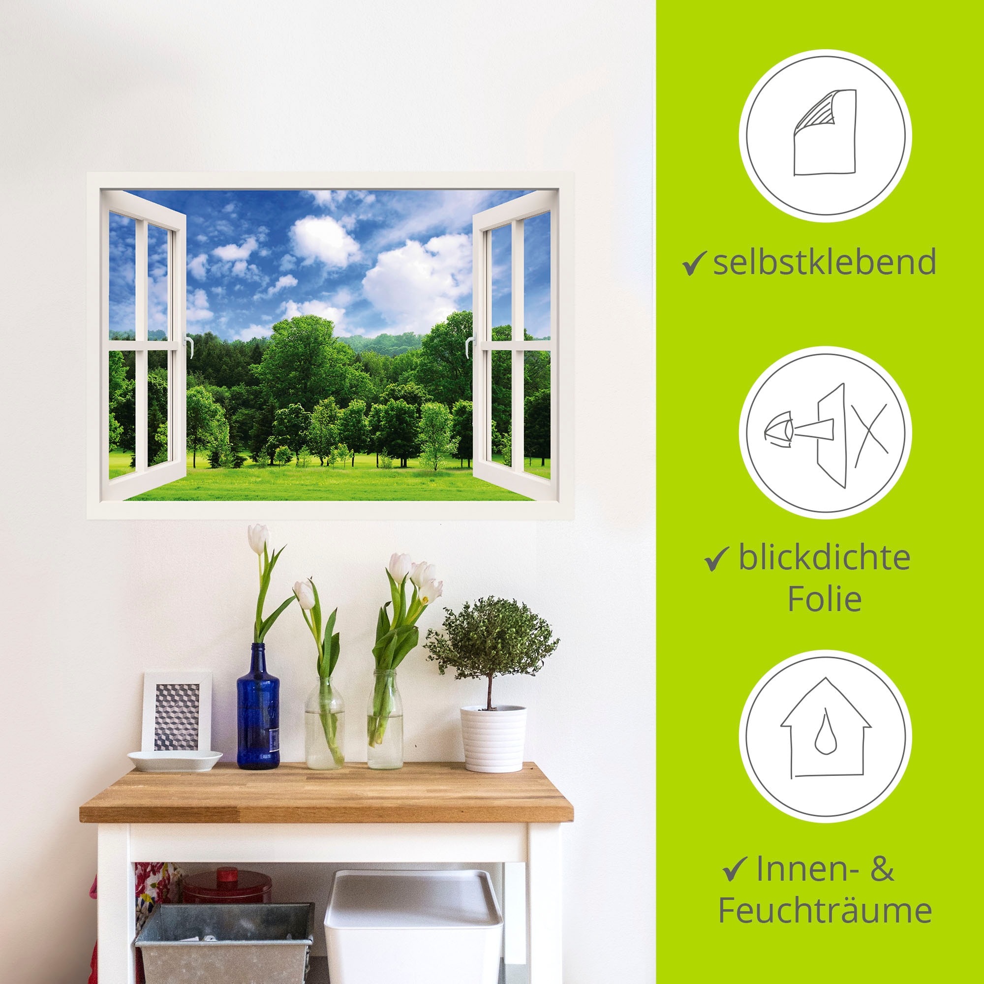 Artland Wandbild »Fensterblick - Grüner Wald«, Fensterblick, (1 St.), als Poster, Wandaufkleber in verschied. Größen