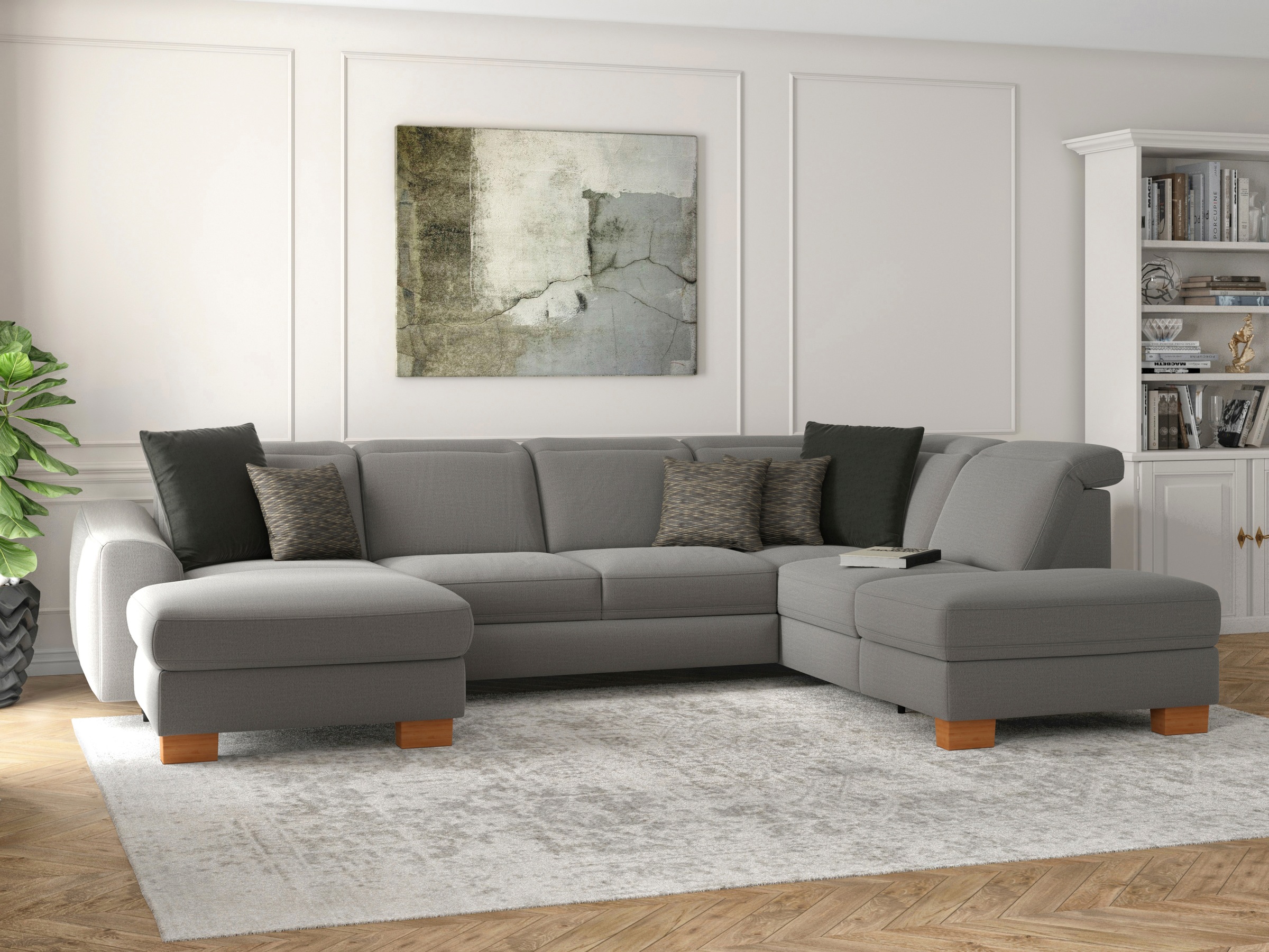 sit&more Wohnlandschaft »Dundee U-Form«, mit Federkern und Massivholzfüßen, wahlweise mit Kopfteilverstellung