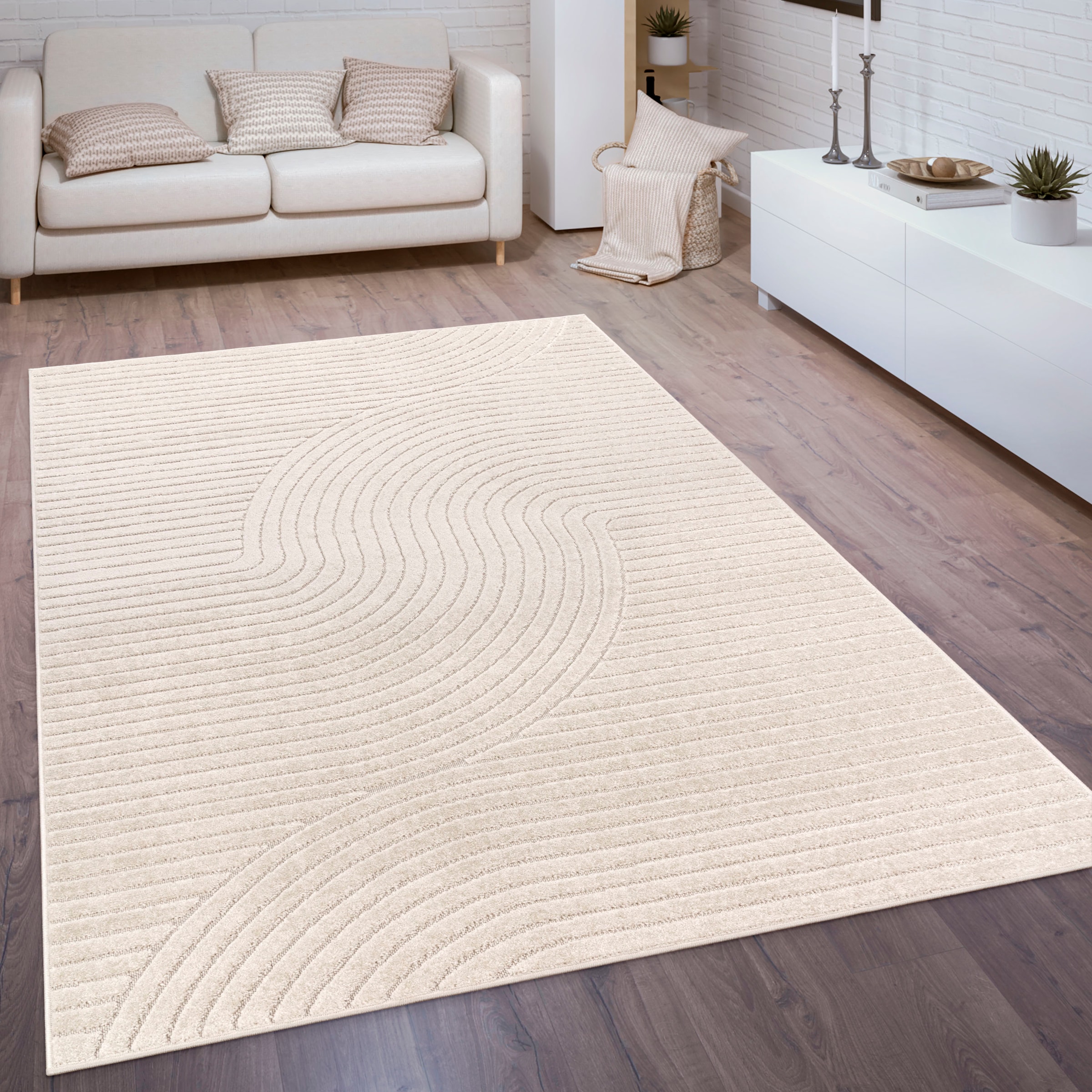 Paco Home Teppich »Cotton 233«, rechteckig, Kurzflor, Uni Farben,  Hoch-Tief-Effekt, Scandi-Look, Outdoor geeignet kaufen bei OTTO