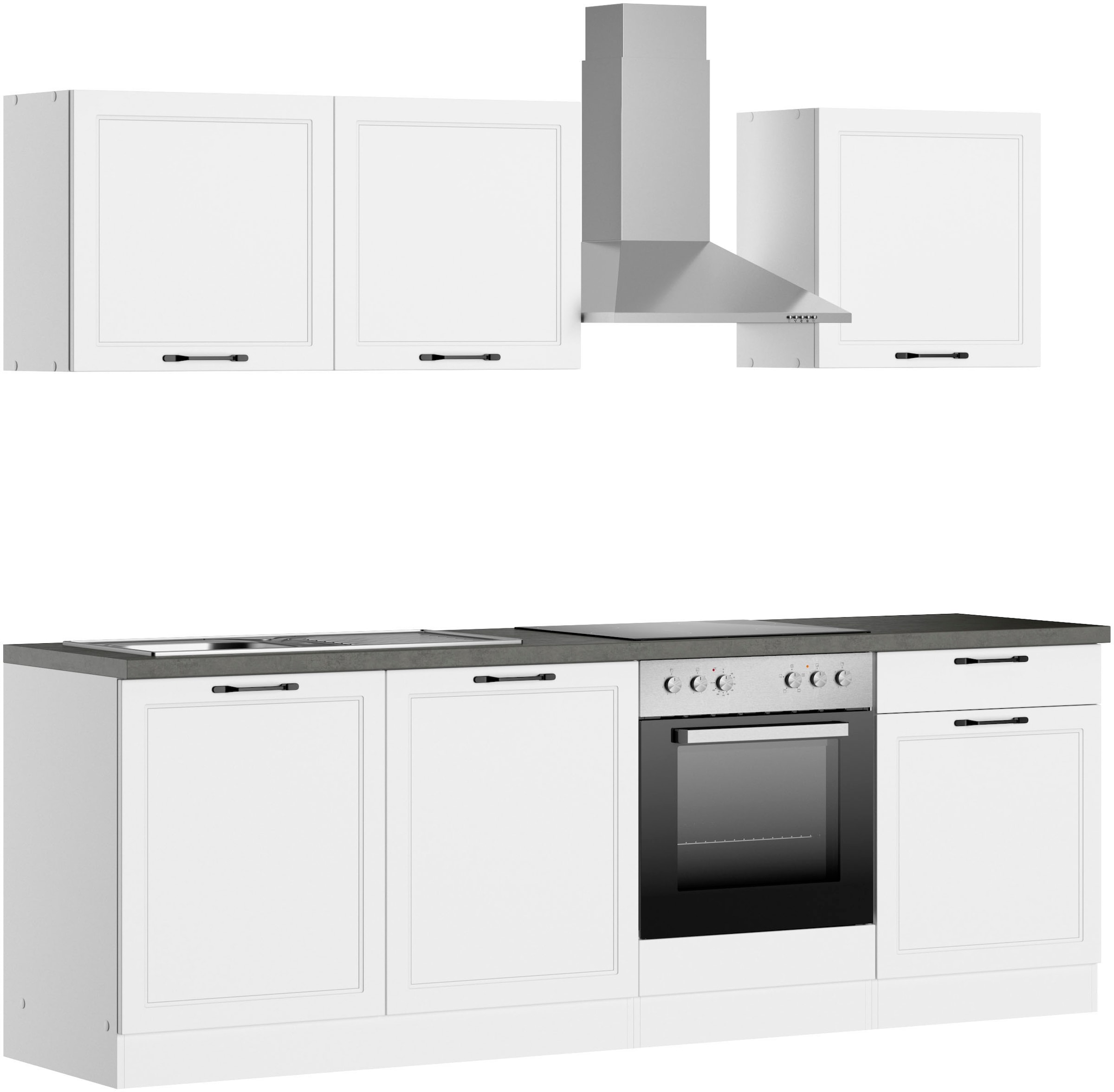 KOCHSTATION Küchenzeile »KS-Lani, mit MDF-Fronten« Breite 240 cm, wahlweise mit E-Geräten, Höhen-Ausgleichsfüße 0-4 cm