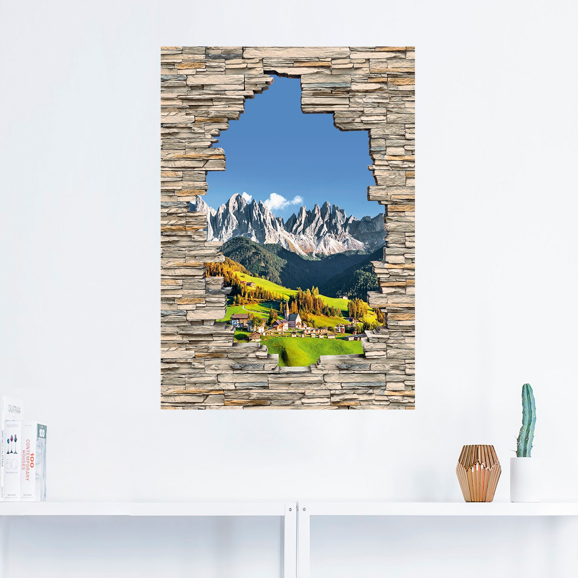 Artland Wandbild »Alpen Berge Santa Maddalena Stein Mauer«, Berge & Alpenbilder, (1 St.), als Alubild, Outdoorbild, Wandaufkleber in verschied. Größen