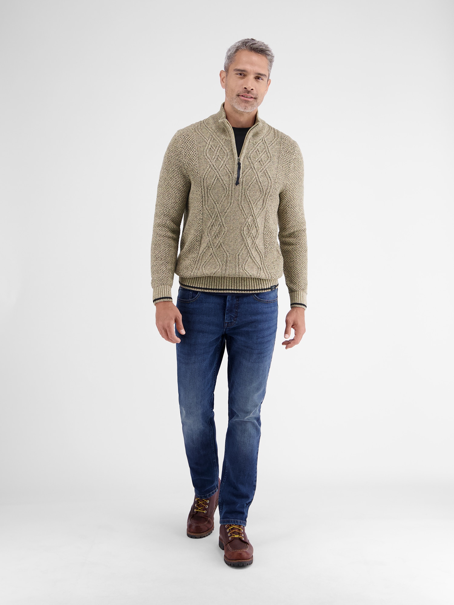 LERROS Strickpullover »LERROS Strickpullover mit Zopfmuster und Troyerkragen«