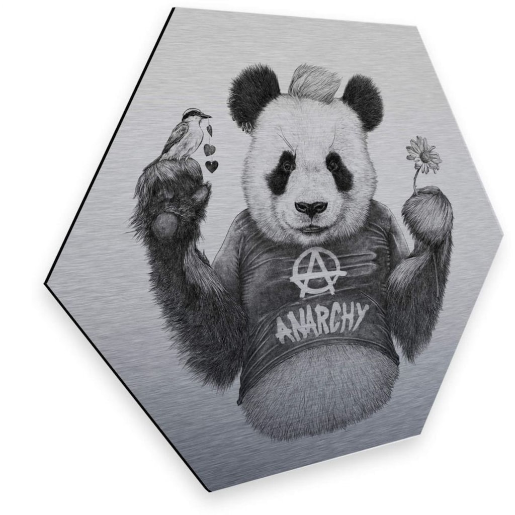Wall-Art Metallbild »Türschild Panda Bär Silber Deko«, (1 St., Dekorative Wanddekoration)