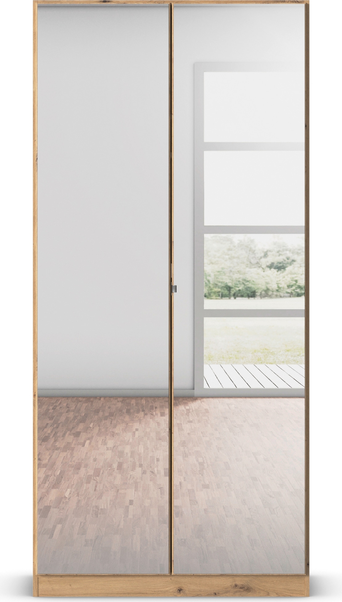 rauch Drehtürenschrank »Reflect« mit Spiegelfront, inkl. praktischer Inneneinteilung und Stoffboxen-Set