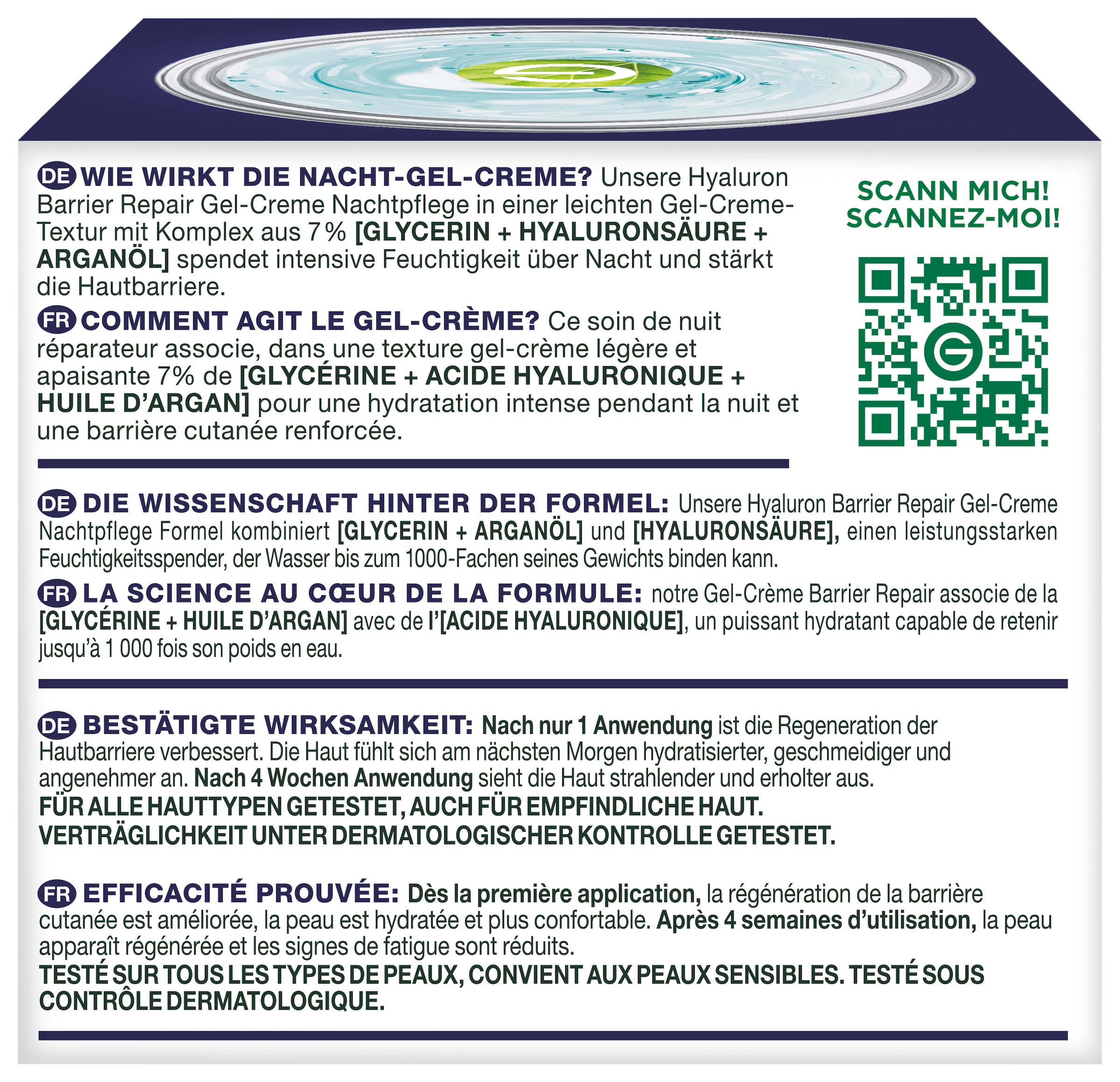 GARNIER Nachtcreme »Garnier Hyaluron Barrier Repair Gel-Creme Nachtpflege« feuchtigkeitsspendend, verbessert Regeneration