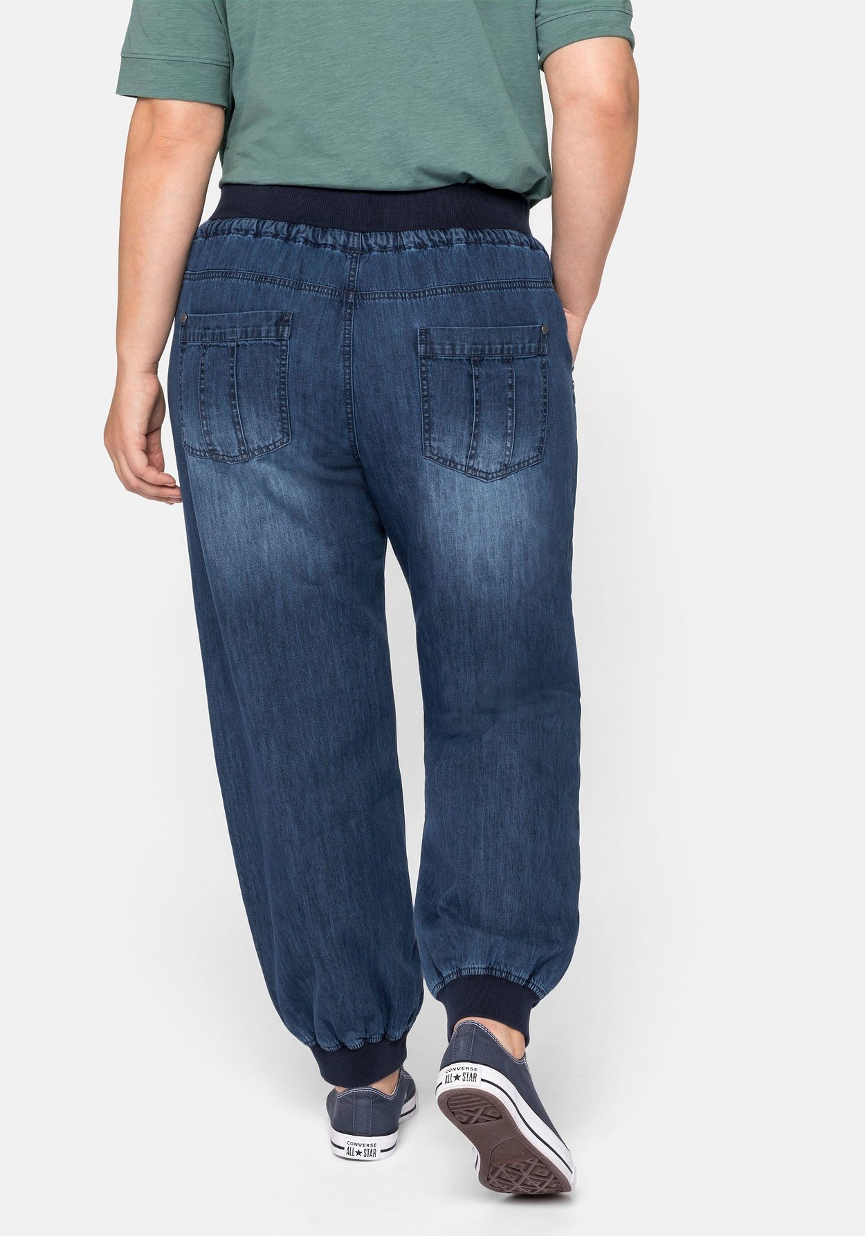 Sheego Schlupfjeans »Pumpjeans aus Denim mit Ripp-Bündchen«