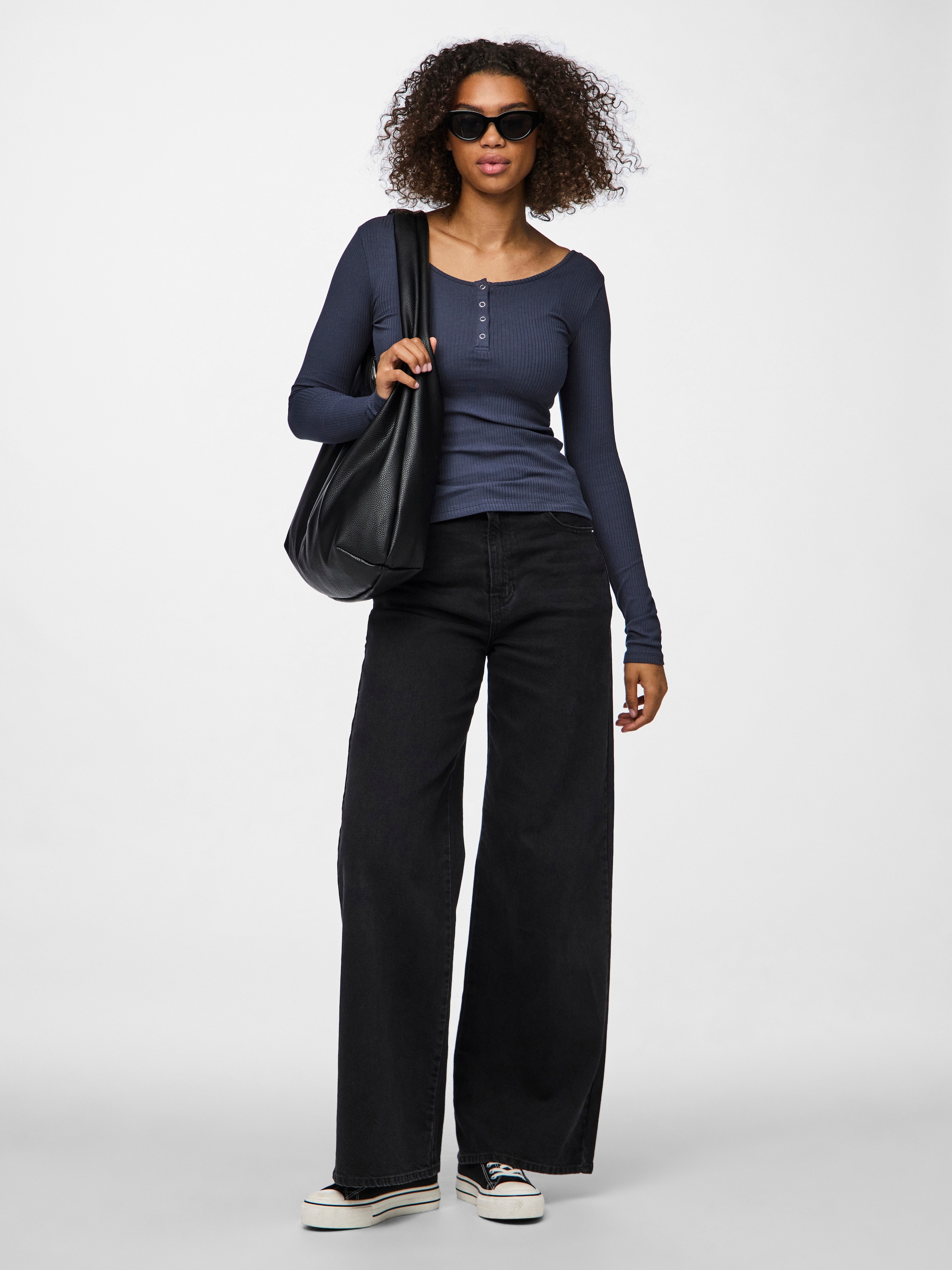 pieces Langarmshirt »PCKITTE LS TOP NOOS BC« Baumwollmischung, slim fit