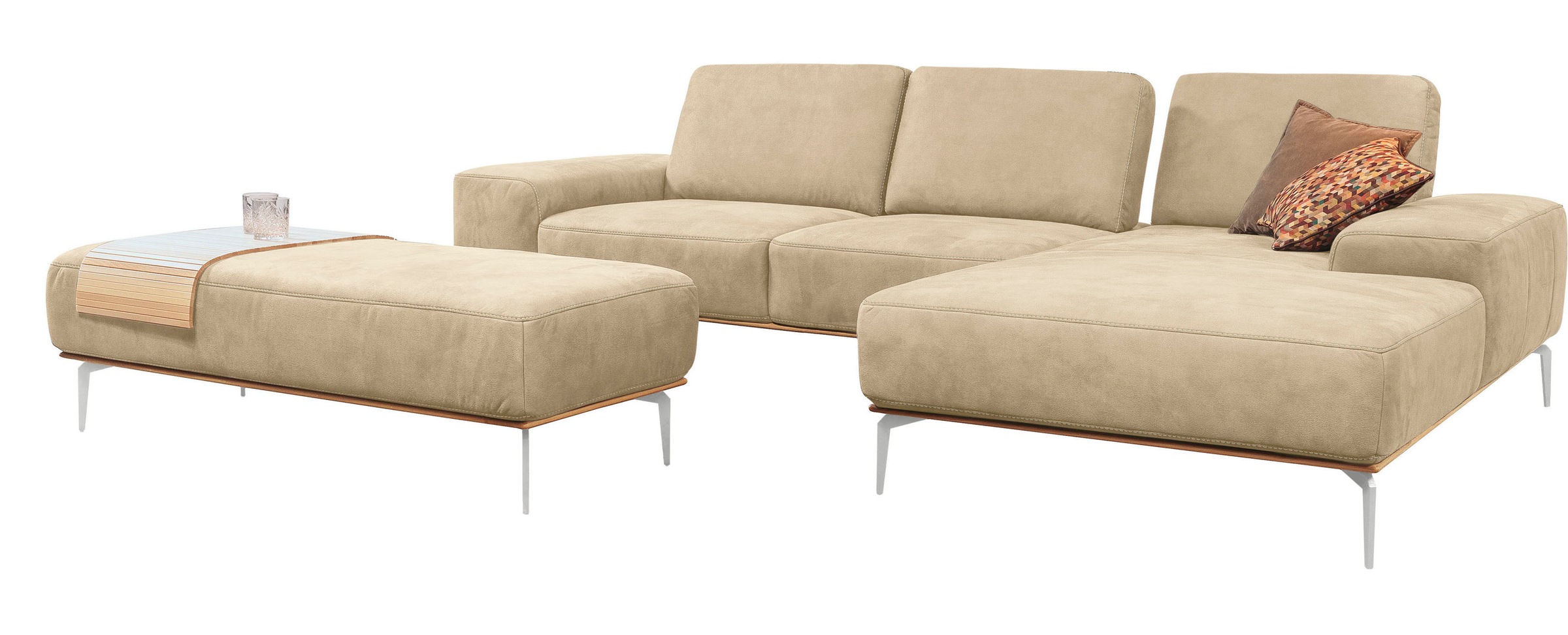 W.SCHILLIG Ecksofa »run, Designsofa mit tollem Sitzkomfort, bequem, L-Form« mit elegantem Holzsockel, Füße in Chrom glänzend, Breite 319 cm