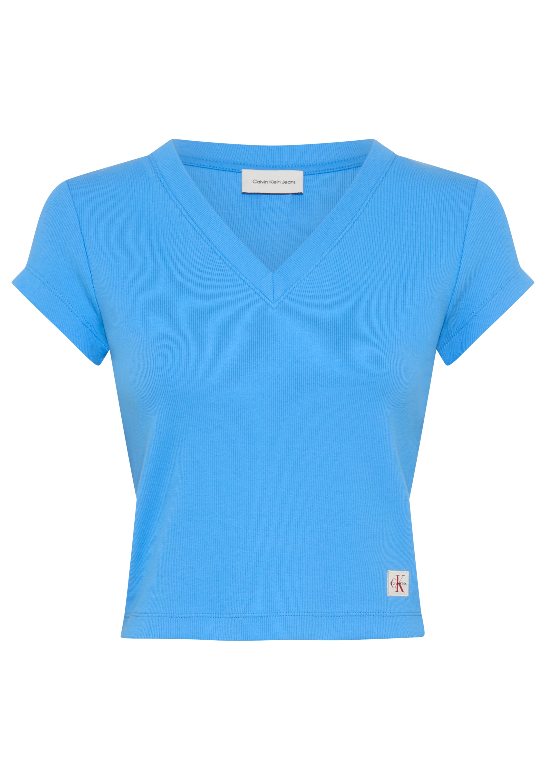 Calvin Klein Jeans T-Shirt »A- SS WOVEN LABEL RIB VNECK TEE« mit gewebtem Label