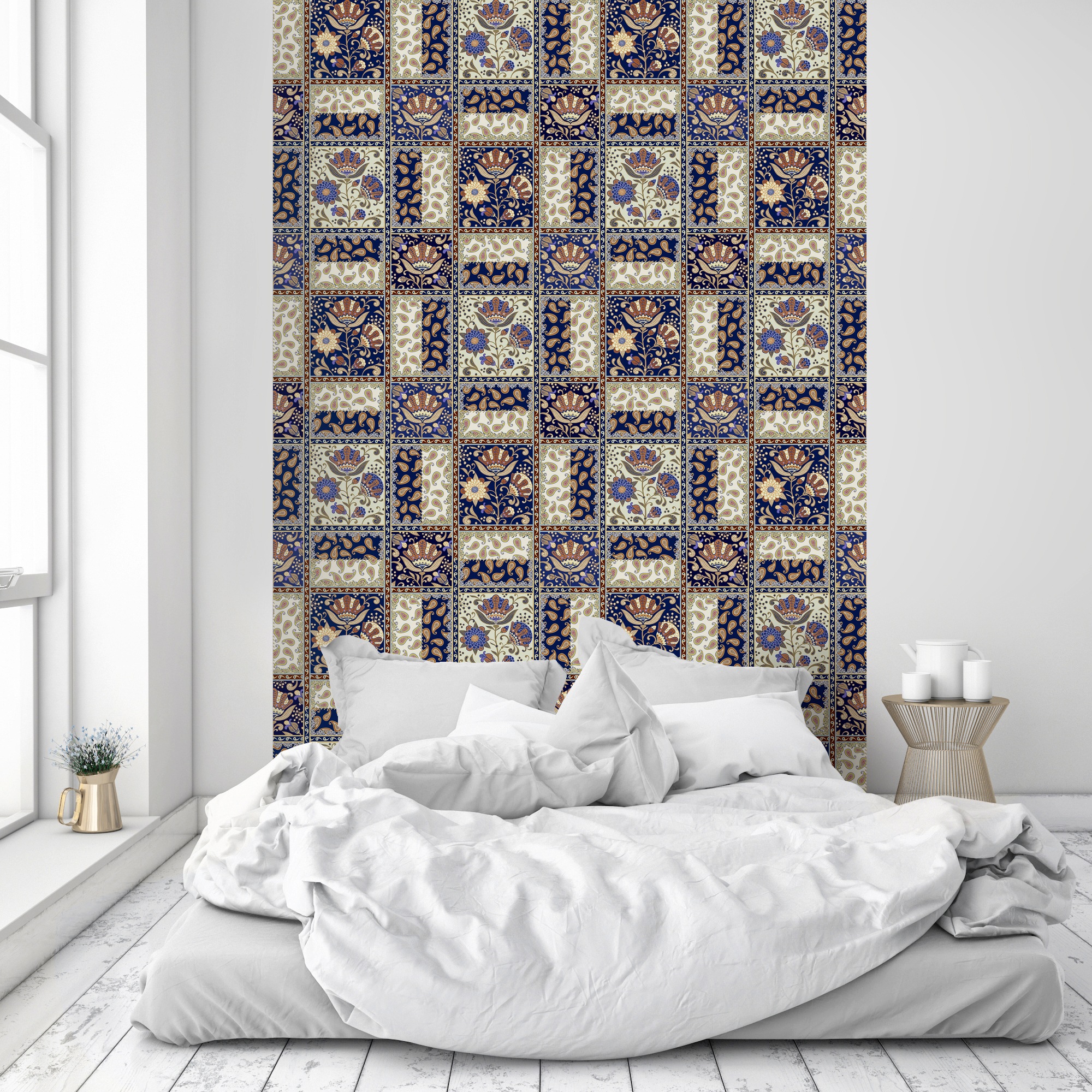 queence Vinyltapete »Malia«, bedruckt-Motiv-botanisch-floral-gemustert-natürlich, 90x250cm, selbstklebend, kinderleichte Anbringung, Sticker