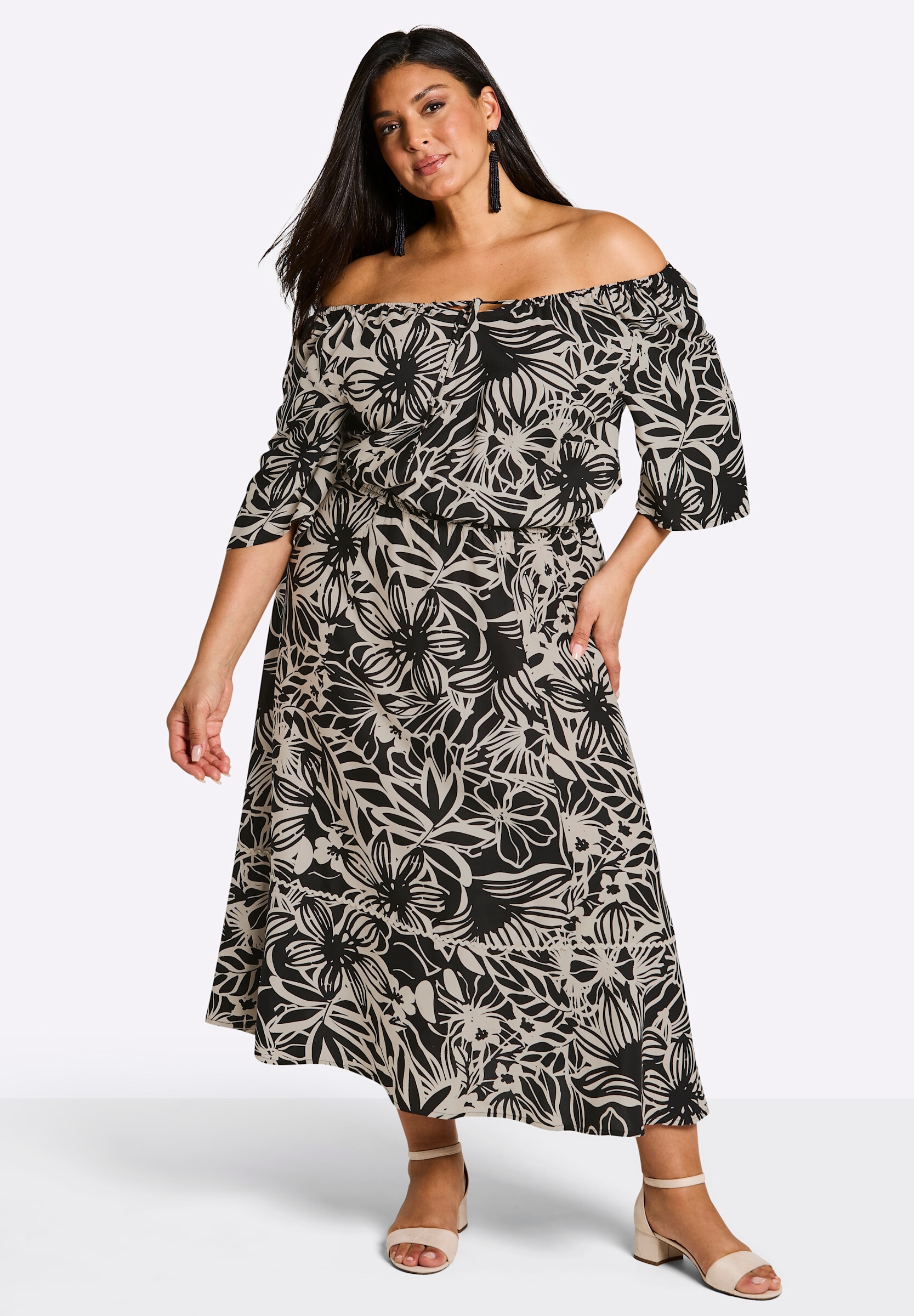 Sheego Shirtkleid »Maxikleid Maxikleid mit floralem Alloverdruck« Ohne Taschen