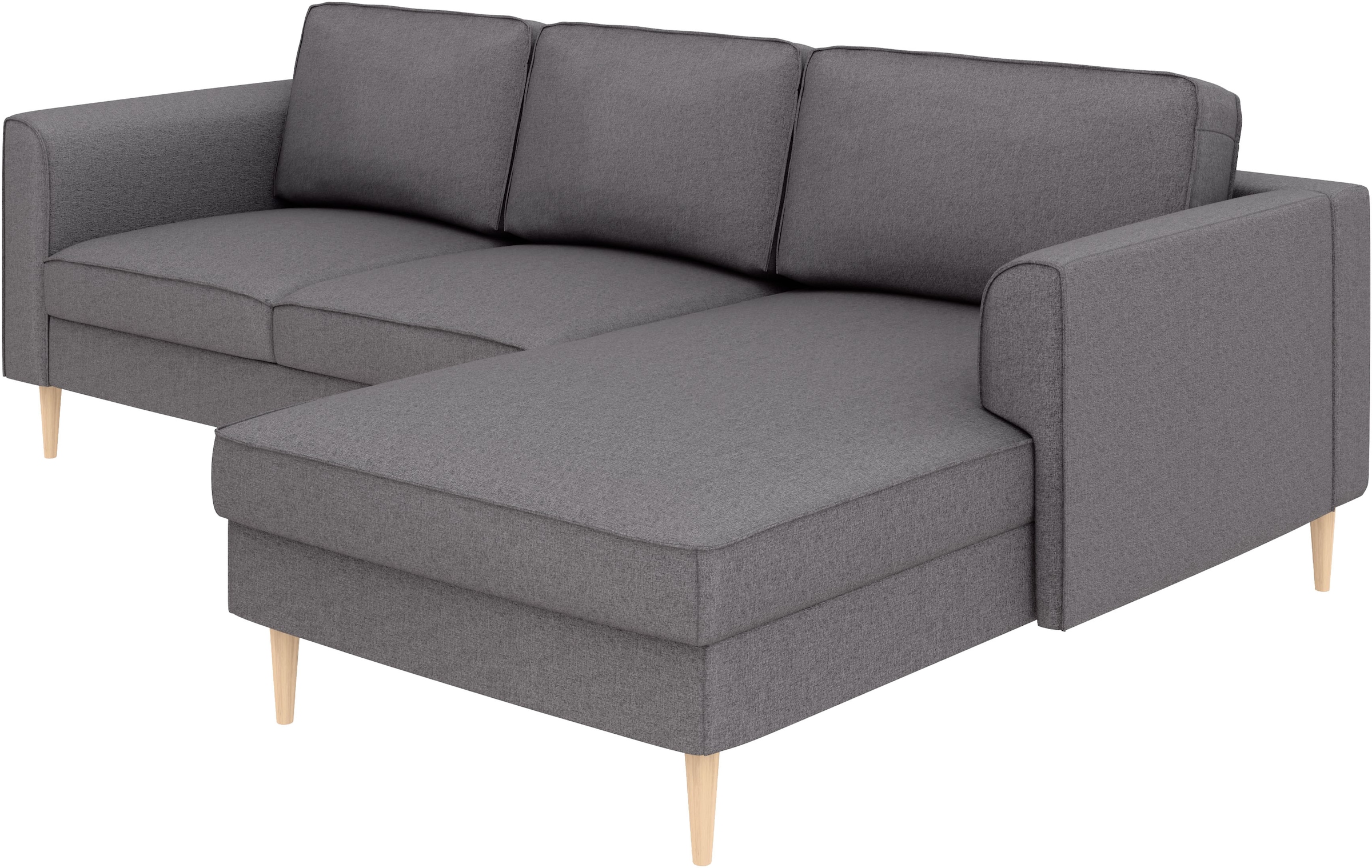 Home affaire Ecksofa »Booster, whlw. mit Schlaffunktion & Bettkasten, Fuß Buche lackiert« Recamiere beidseitig montierbar, L-Form, in Cord & Struktur, B: 232 cm