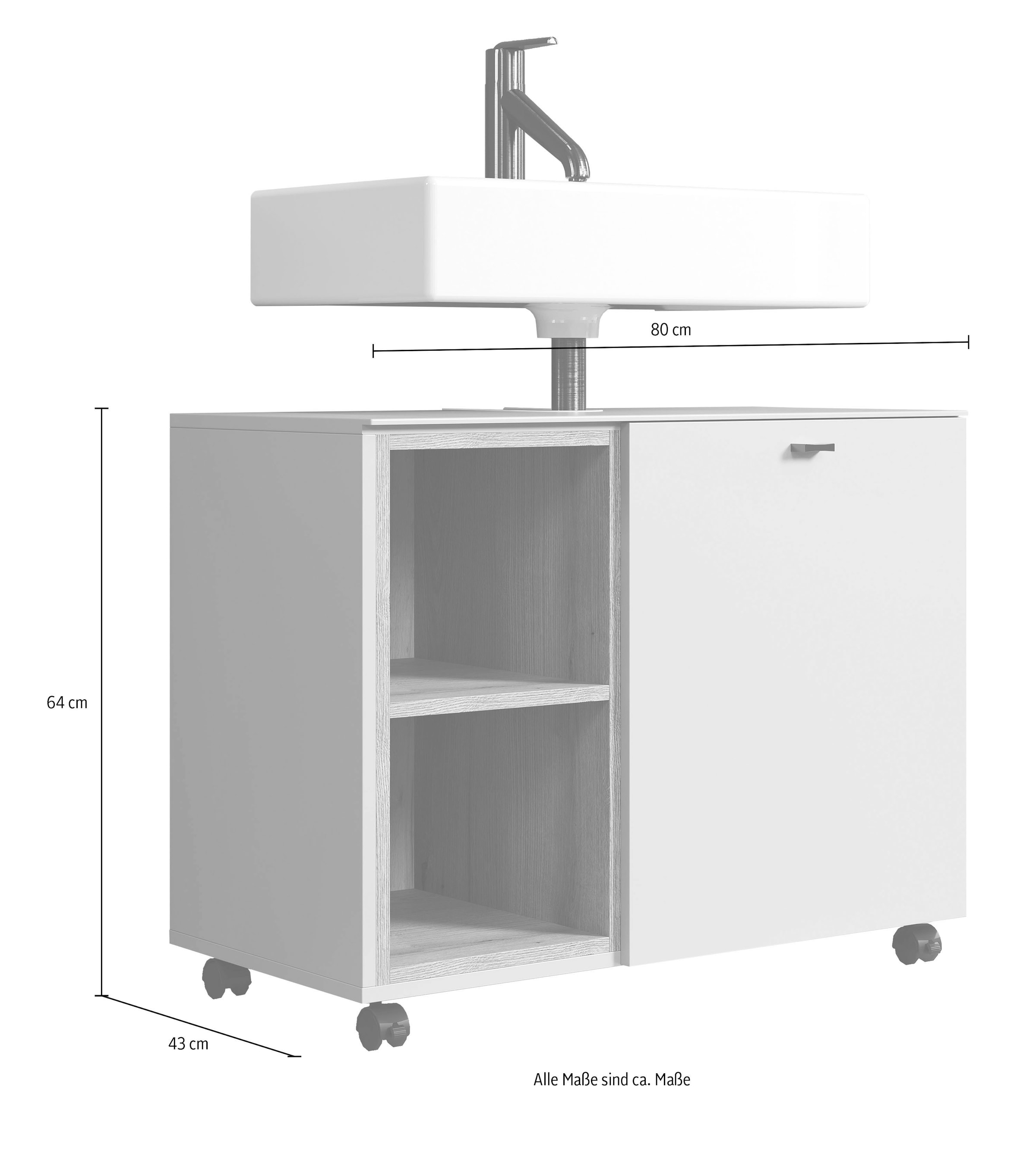 welltime Waschbeckenunterschrank »San Pedro« 1 Stk. tlg. Waschbeckenunterschrank a. Rollen, Soft-Close 80/42/64 cm