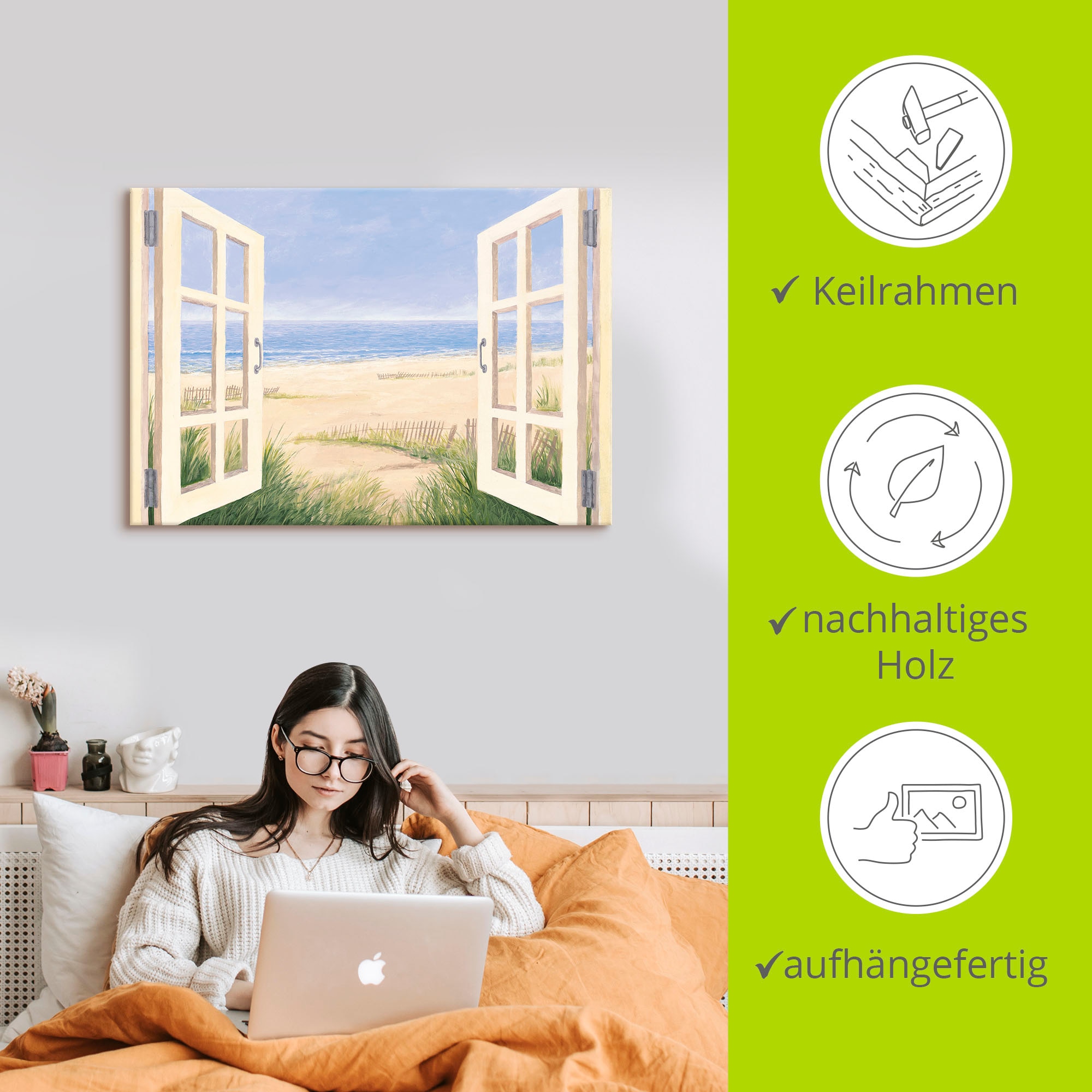 Artland Wandbild »Fensterblick Frühlingsmorgen« Fensterblick 1 Stk. tlg. auf Holzrahmen gespannt