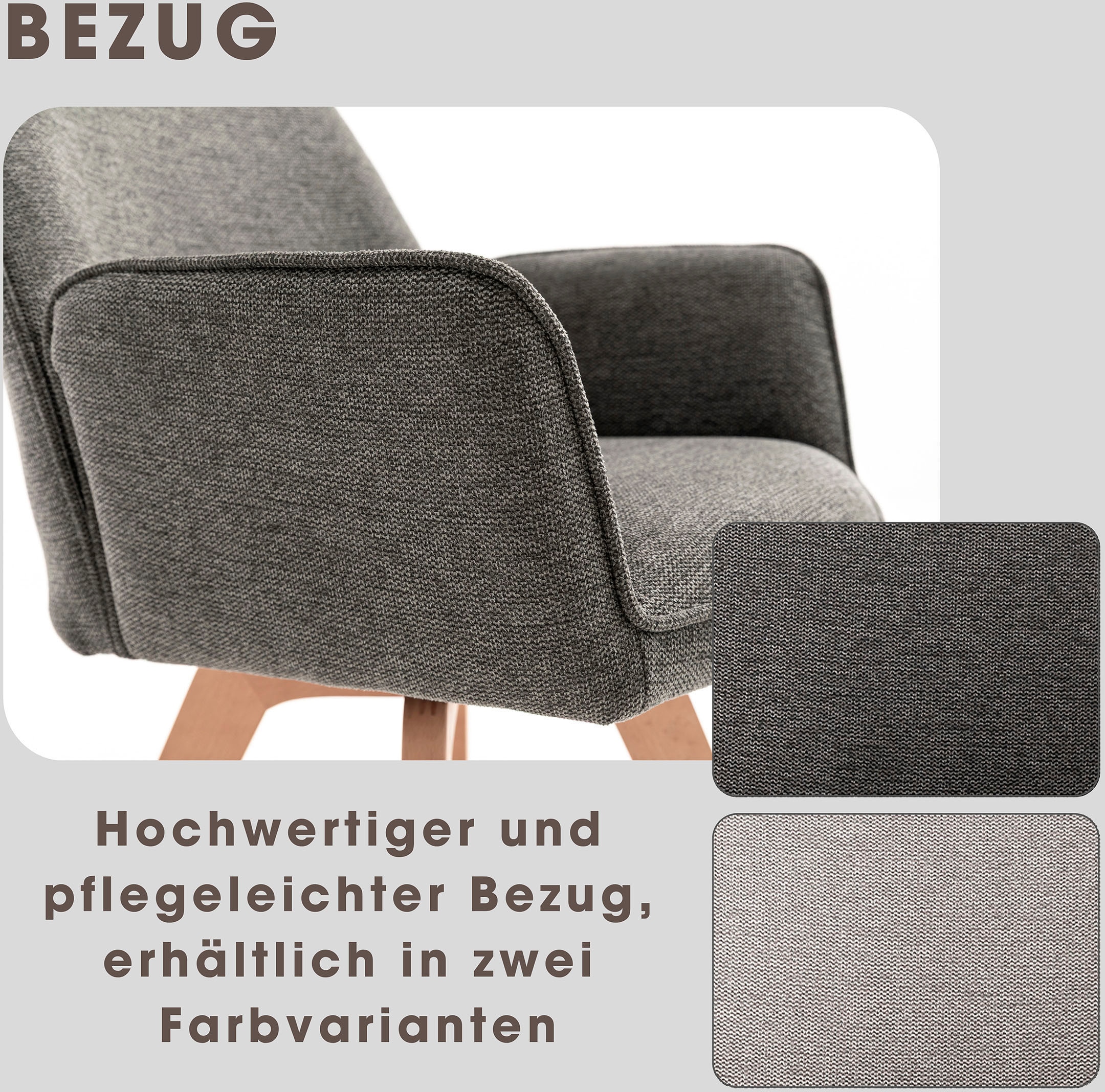 byLIVING Esszimmerstuhl »Tony« (Set) 2 Stk. Webstoff mit Massivholzgestell eichefarbig, 360 Grad drehbar, hoher Sitzkomfort