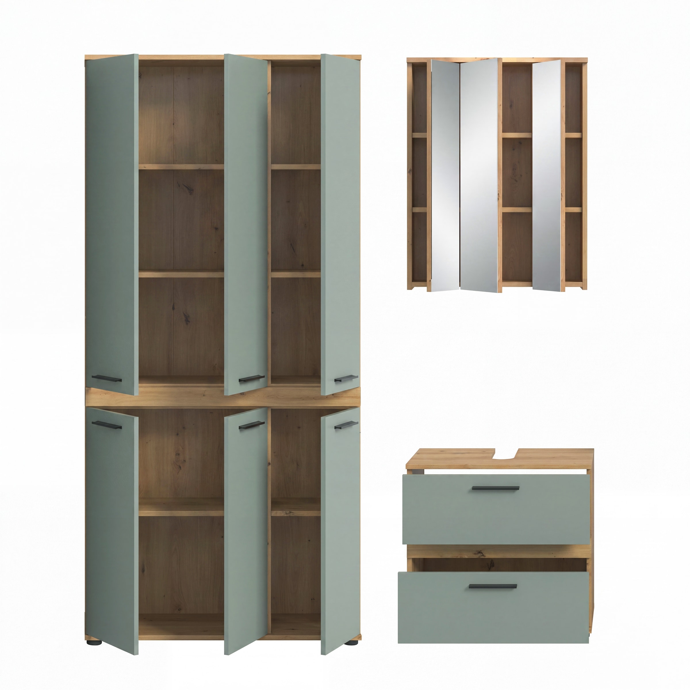 welltime Badmöbel-Set »LUCCA, 3-tlg. Badkombination, viel Stauraum, modernes Design« 3 Stk. tlg.