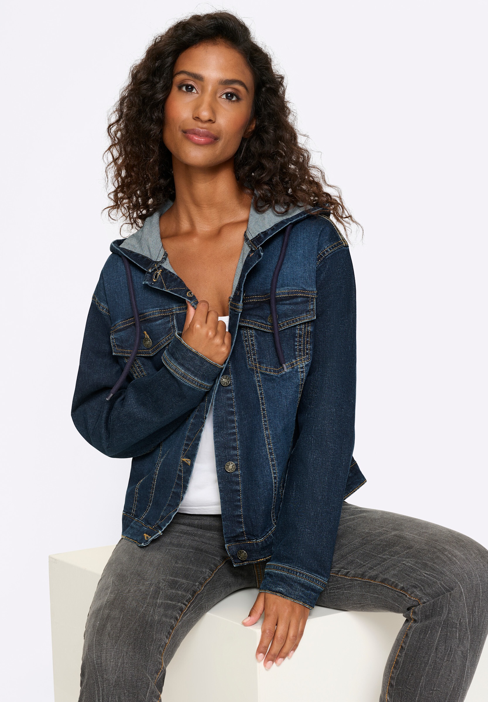 heine Jeansblazer »Jeans-Jacke Jeansjacke mit Kapuze«
