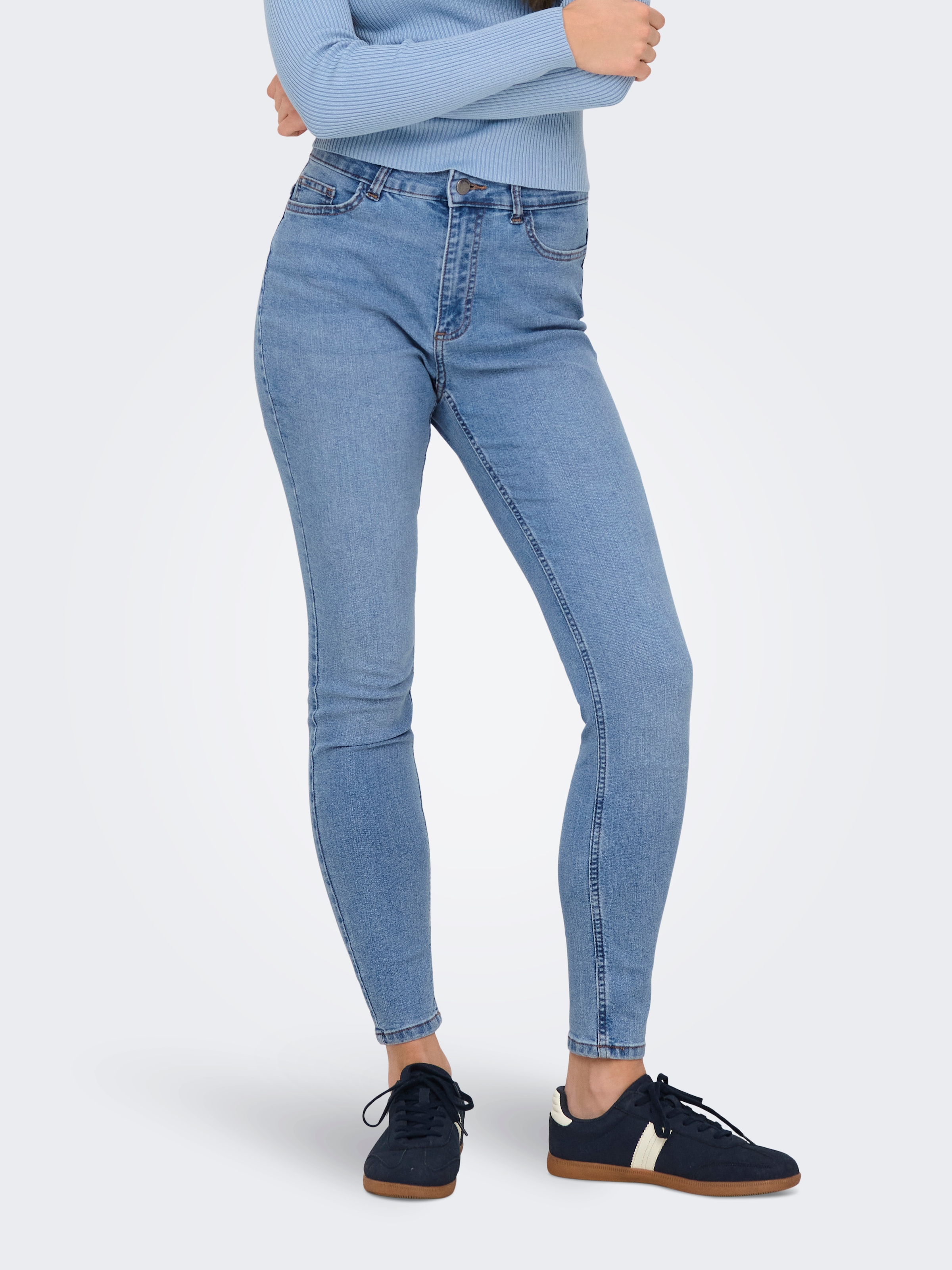 Jdy Damen Skinny-fit-Jeans »JDYMOON HW SKINNY JEANS MEDBLUEDNM NOOS« in blau, Größe L (40)