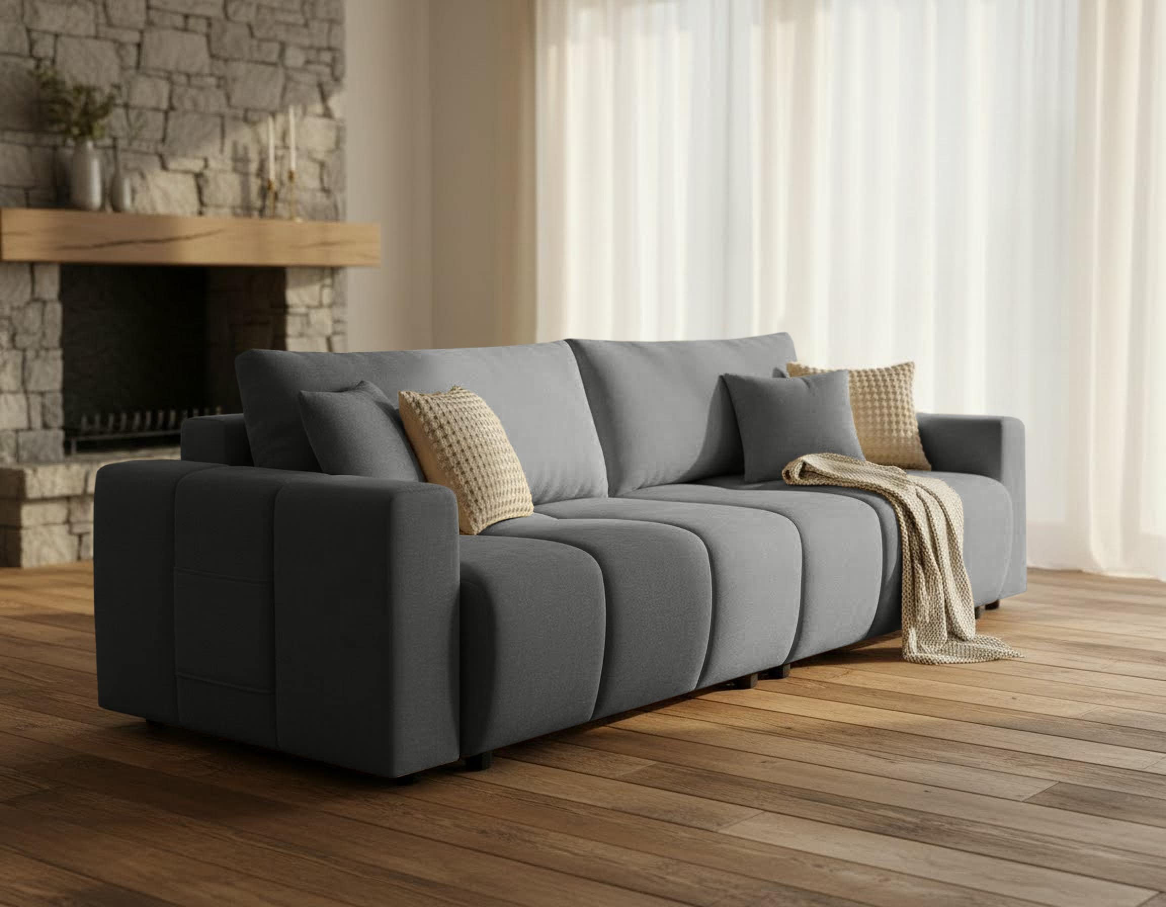OTTO home Schlafsofa »YLVAA 3-Sitzer, 239cm/Schlafsofa (132/198)-OTTO. Verlässliche Qualität« Tonnentaschen-Federkern, Bettkasten, Feinstruktur weich