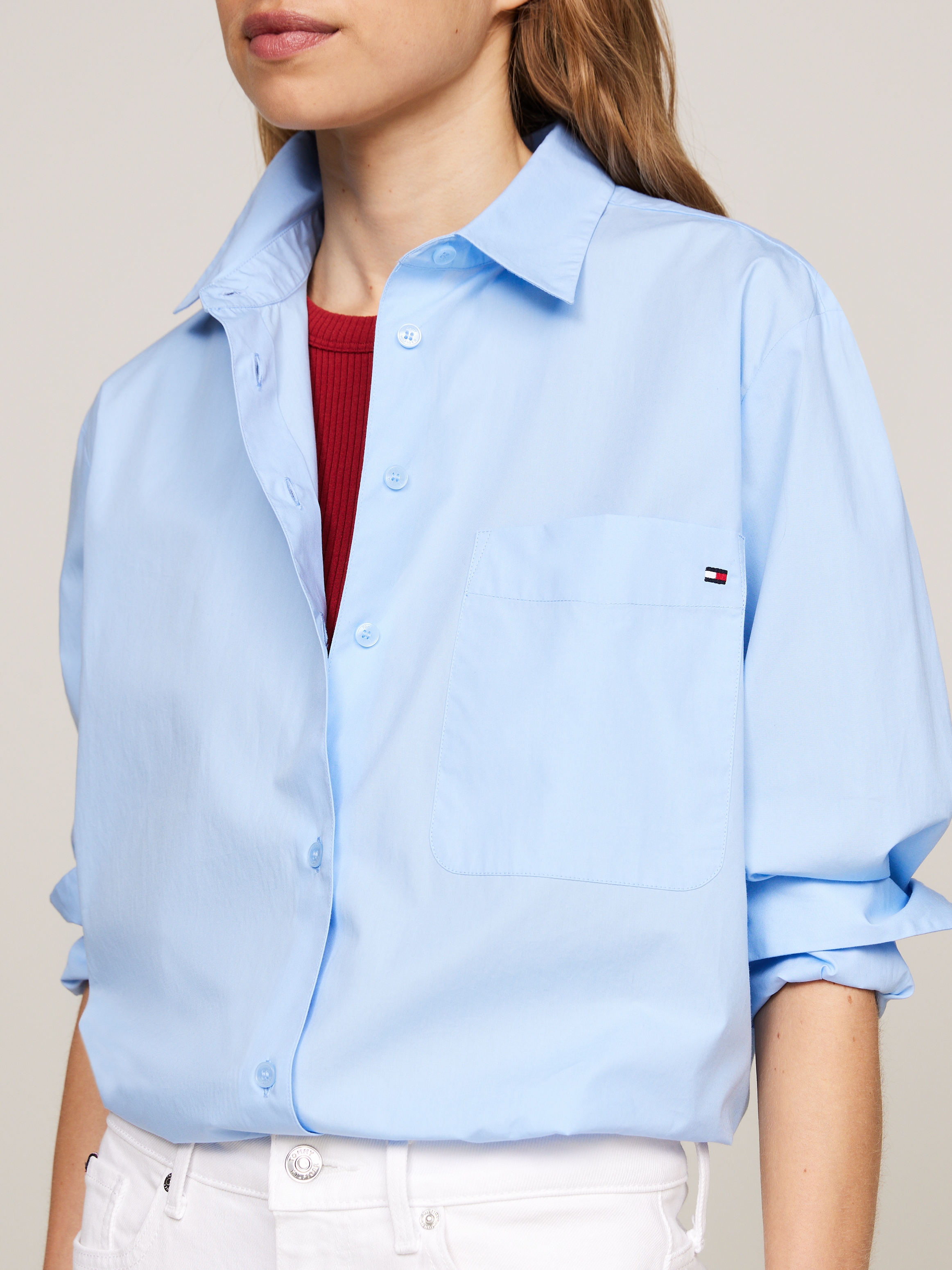 Tommy Hilfiger Hemdbluse »SOLID COTTON EASY FIT SHIRT«, mit Brusttasche