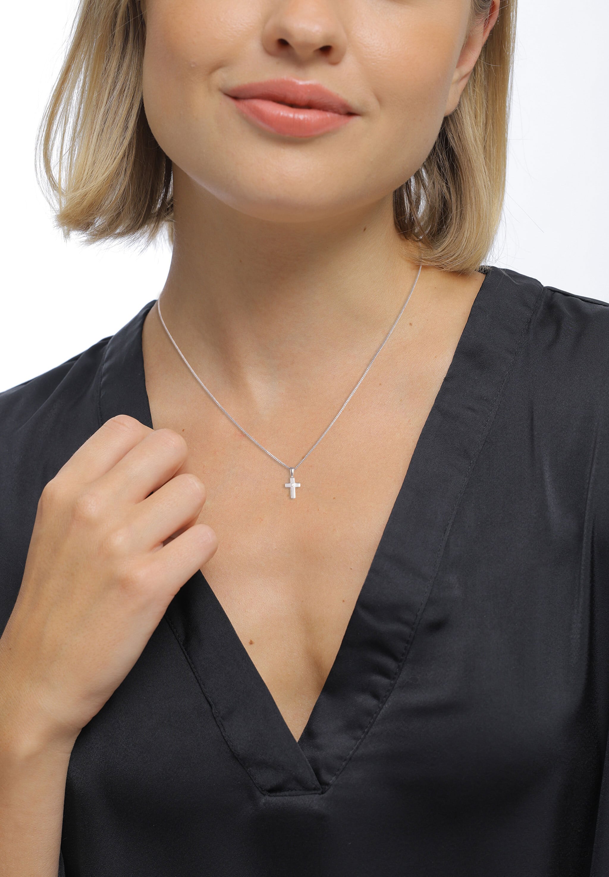 Elli DIAMONDS Silberkette »Halskette Kreuz Diamant Weiß (0.02 ct) 925 Sterling Silber«