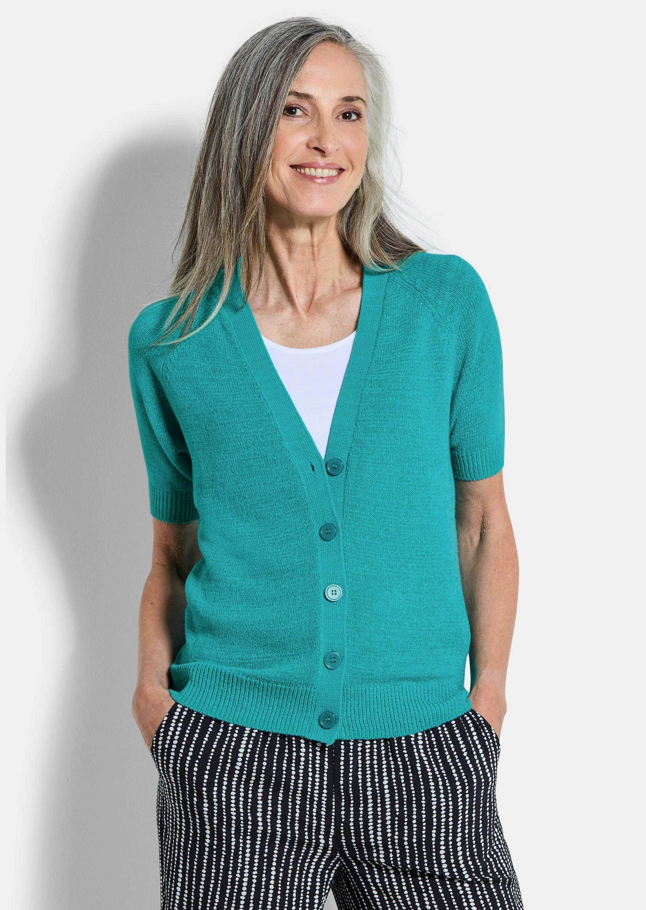 GOLDNER Strickjacke »Kurzgröße Damen Cardigan in Pink, Halbarm« Tonale Knöpfe