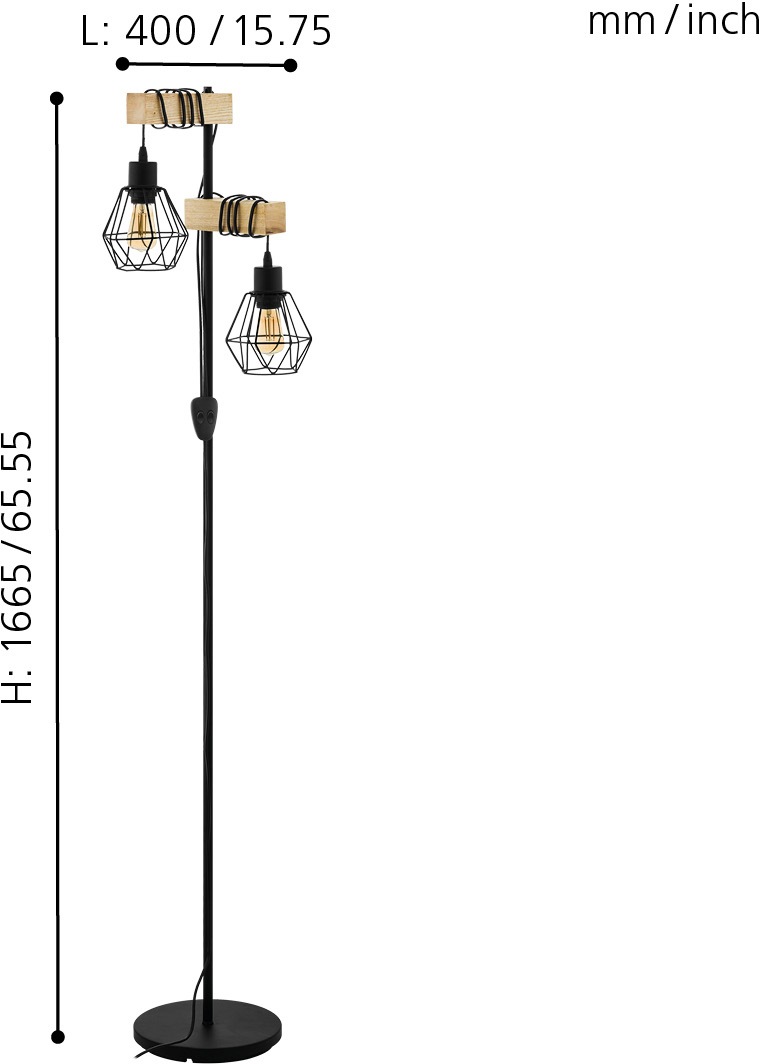 EGLO Stehlampe »TOWNSHEND 5«, 2 flammig, Leuchtmittel E27 | ohne Leuchtmittel, schwarz / L40 x H166,5 x B25 cm / exkl. 2 x E27 (je max. 60W) / Retro