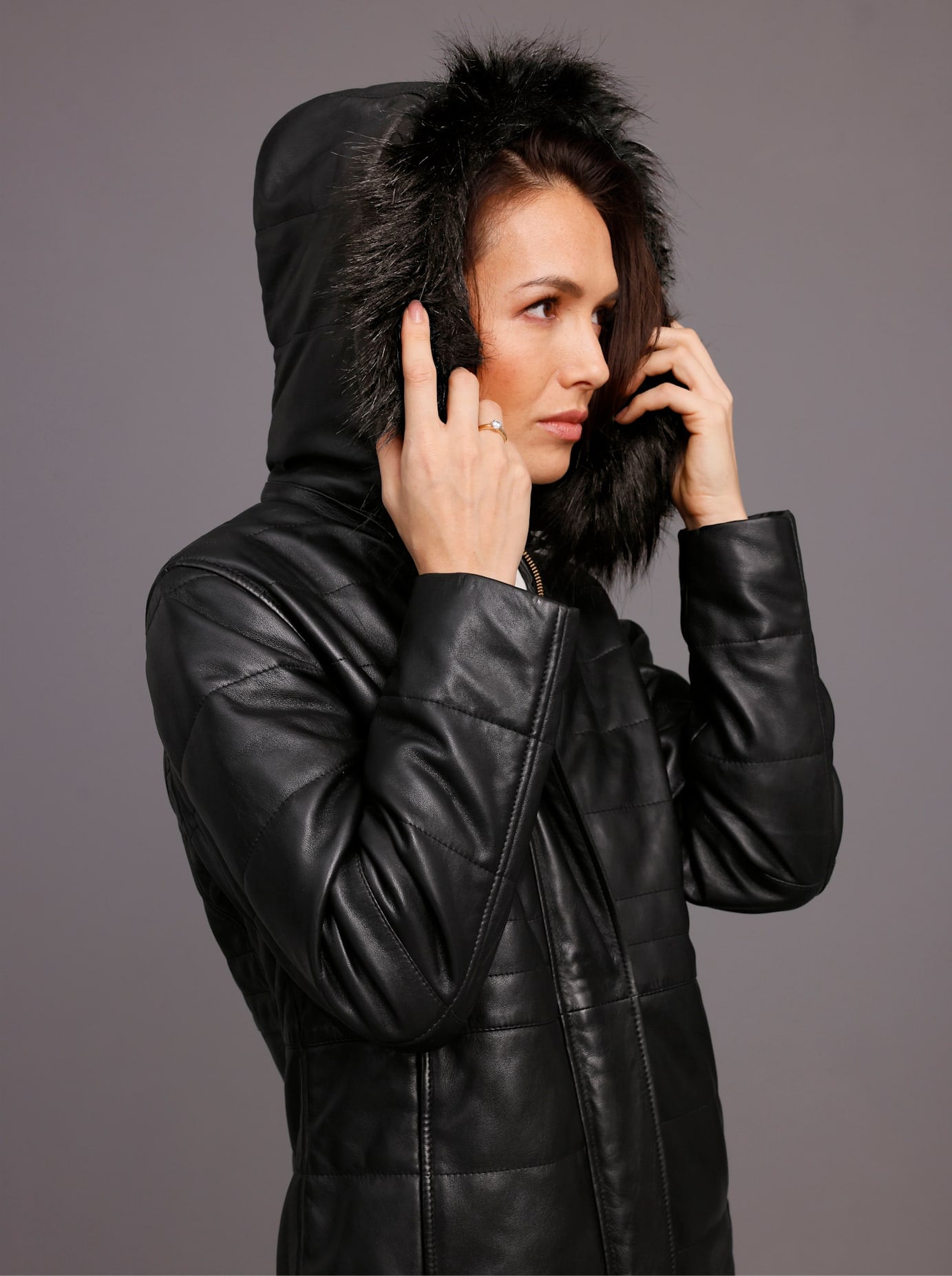 Mainpol Lederjacke mit Kapuze