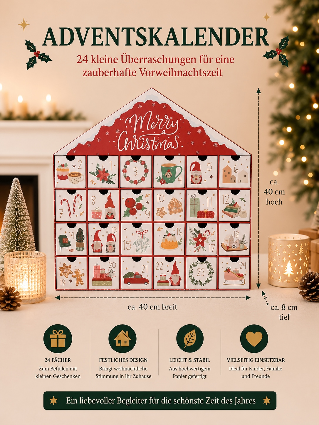 OTTO home Adventskalender »Haus mit weihnachtlichen Motiven auf den Schubladen« Es liegt keine Altersempfehlung vor unbefüllt, ca.40x40cm,