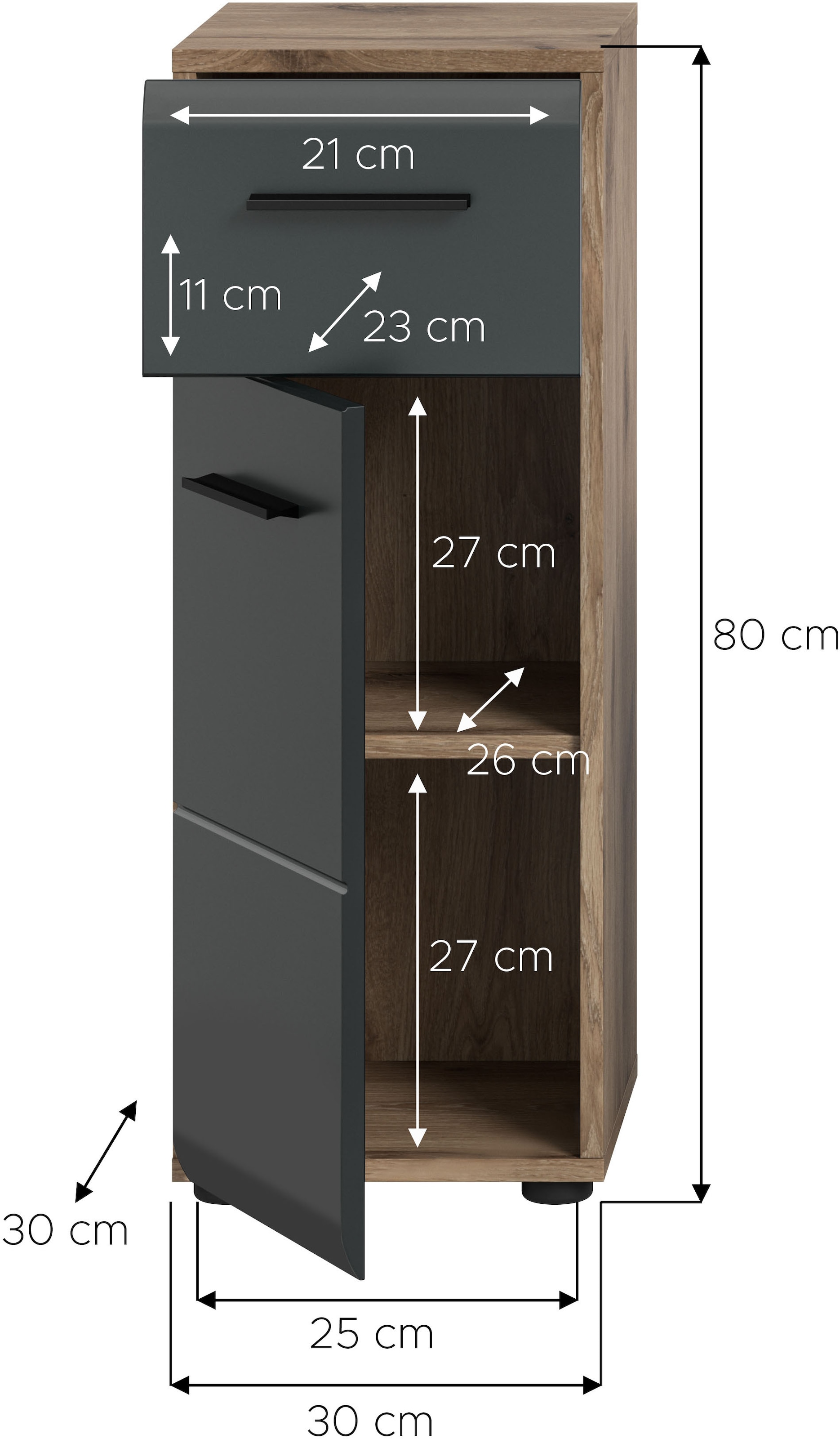 INOSIGN Stauraumschrank »FLORENZ, TOPSELLER!, Höhe 80 cm, 1 Tür, 1 Schubkasten« TOPSELLER!, 1 Stk. tlg. Türanschlag wechselbar, hochwertige MDF Front, Badschrank, Bad