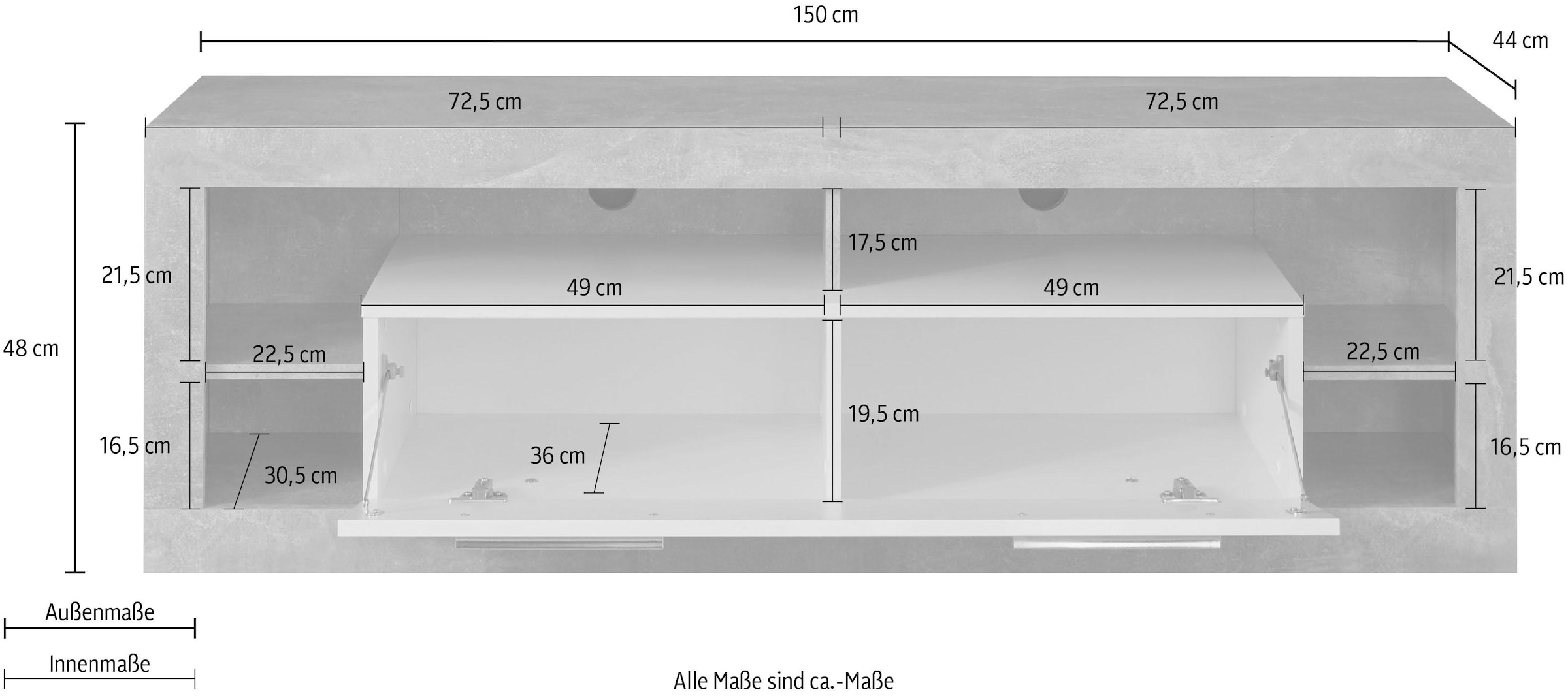 INOSIGN Lowboard »Gwendolyn« 1 Stk. tlg. TV-Board, in 2 Breiten, 1 Klappe, 4 Fächer, Beleuchtung optinal