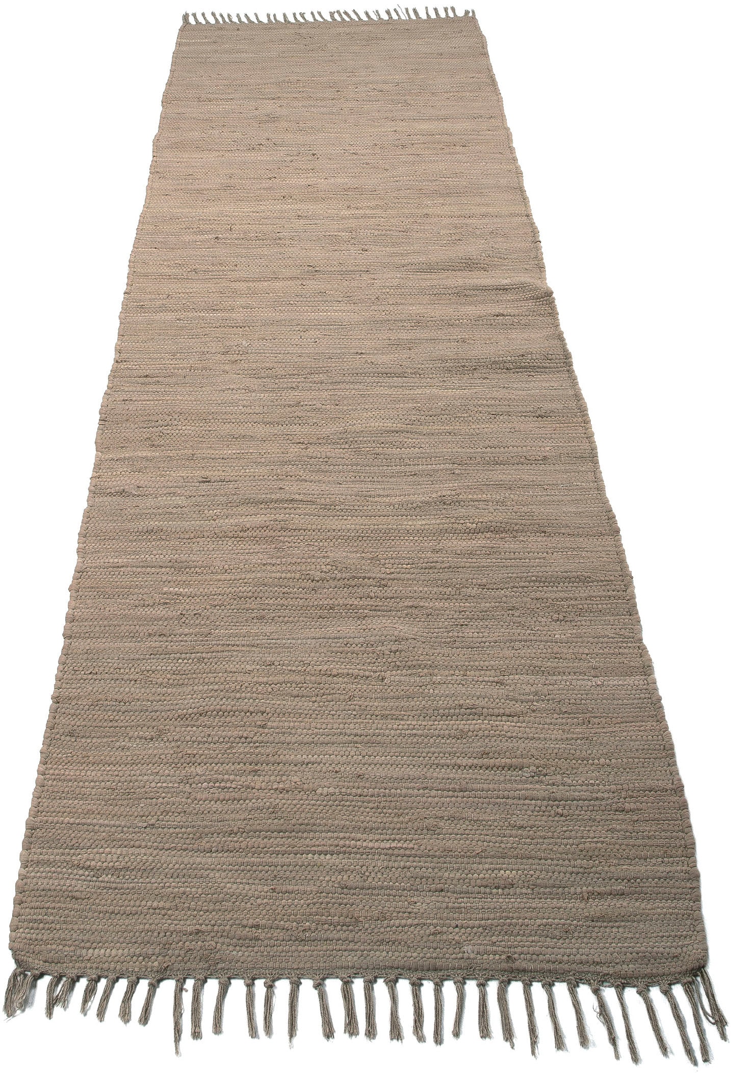 carpetfine Teppich »Kelim Chindi uni, auch als Läufer«, rechteckig, 5 mm Höhe, Wendeteppich, reine Baumwolle, handgewebt, Uni-Farben, mit Fransen
