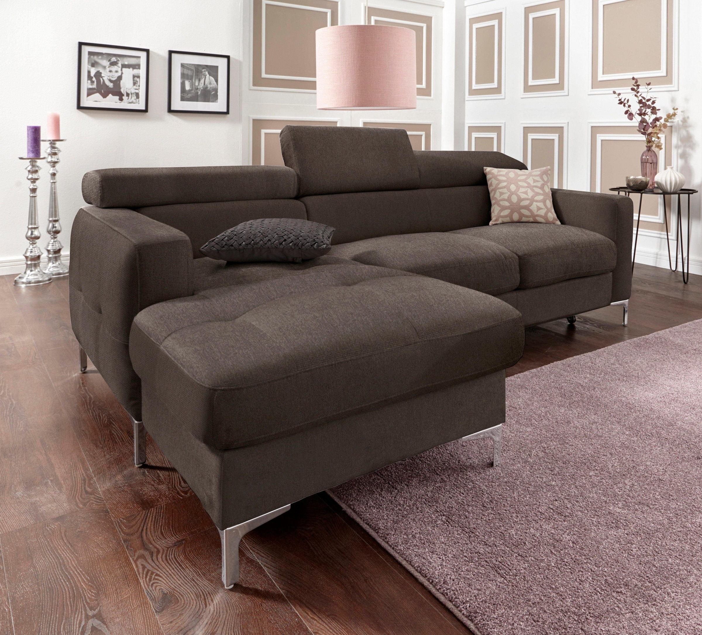 COTTA Polstergarnitur »Sammy L-Form«, (Set), Set bestehend aus: Ecksofa mit Kopfteilverstellung & Hocker
