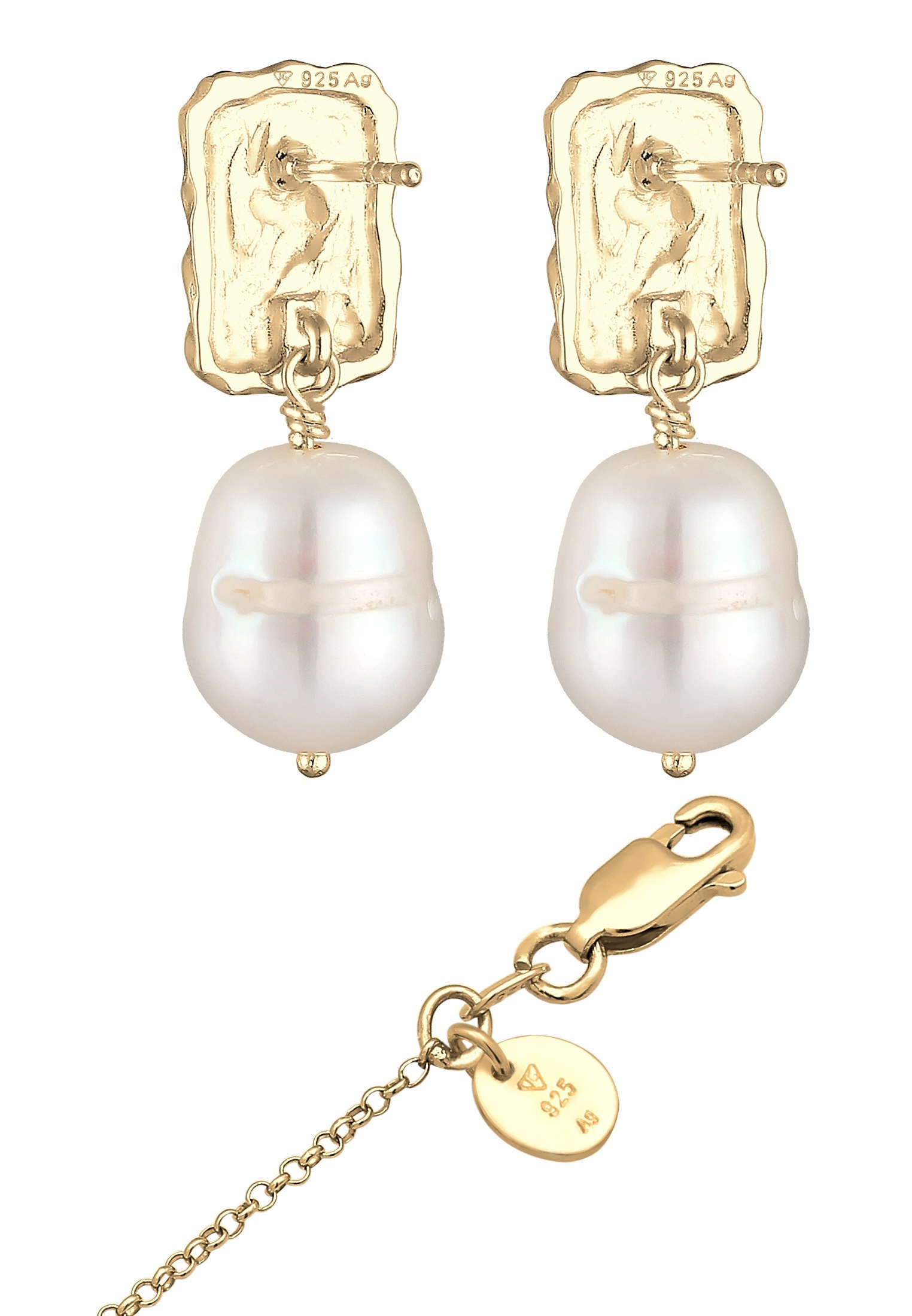 Elli Premium Ohrring und Ketten Set »Schmuckset Süßwasserperlen Barock Elegant 2er Set 925 Silber«