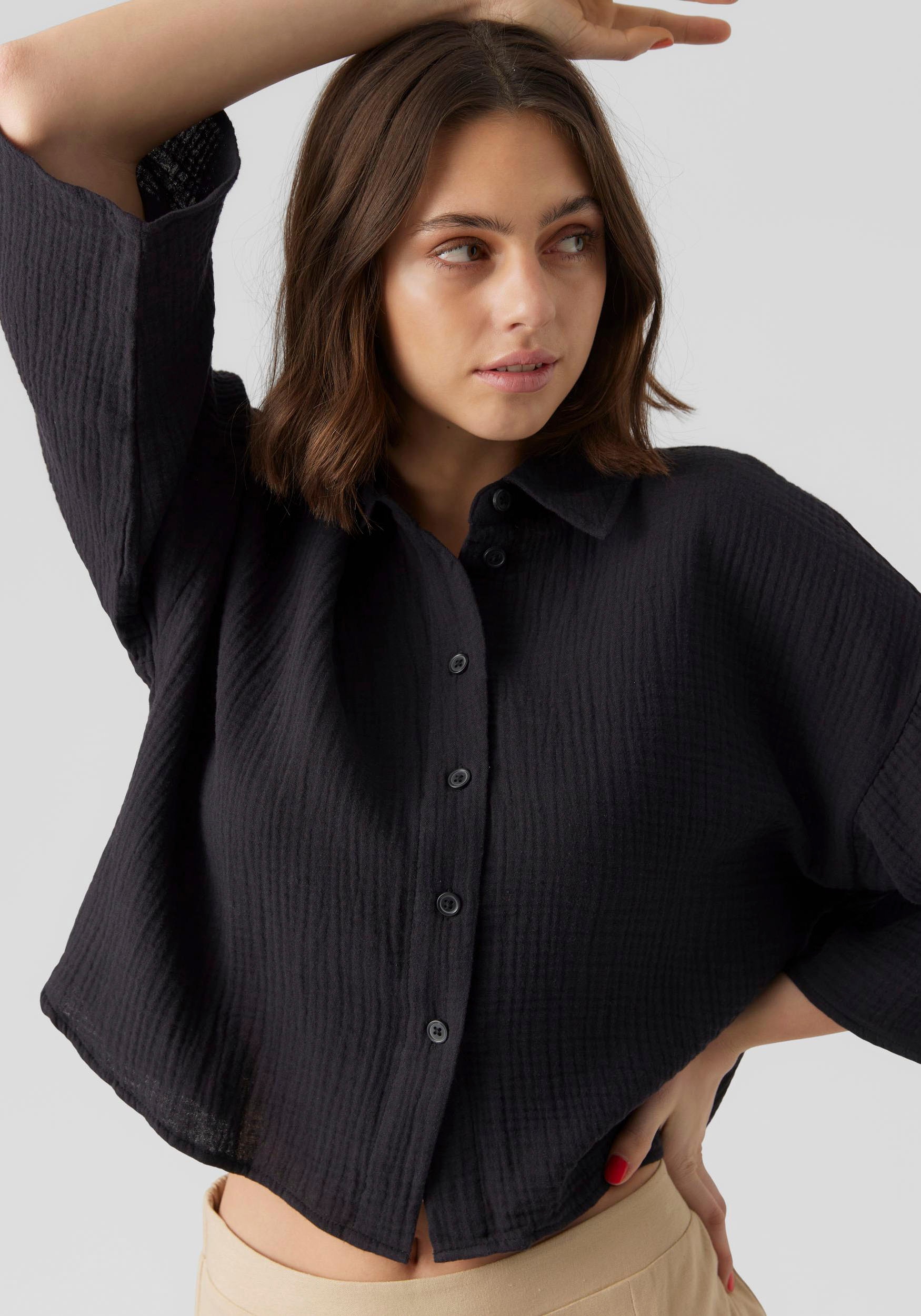 Vero Moda Hemdbluse »VMNATALI CROP SHIRT WVN NOOS« Baumwolle, loose fit