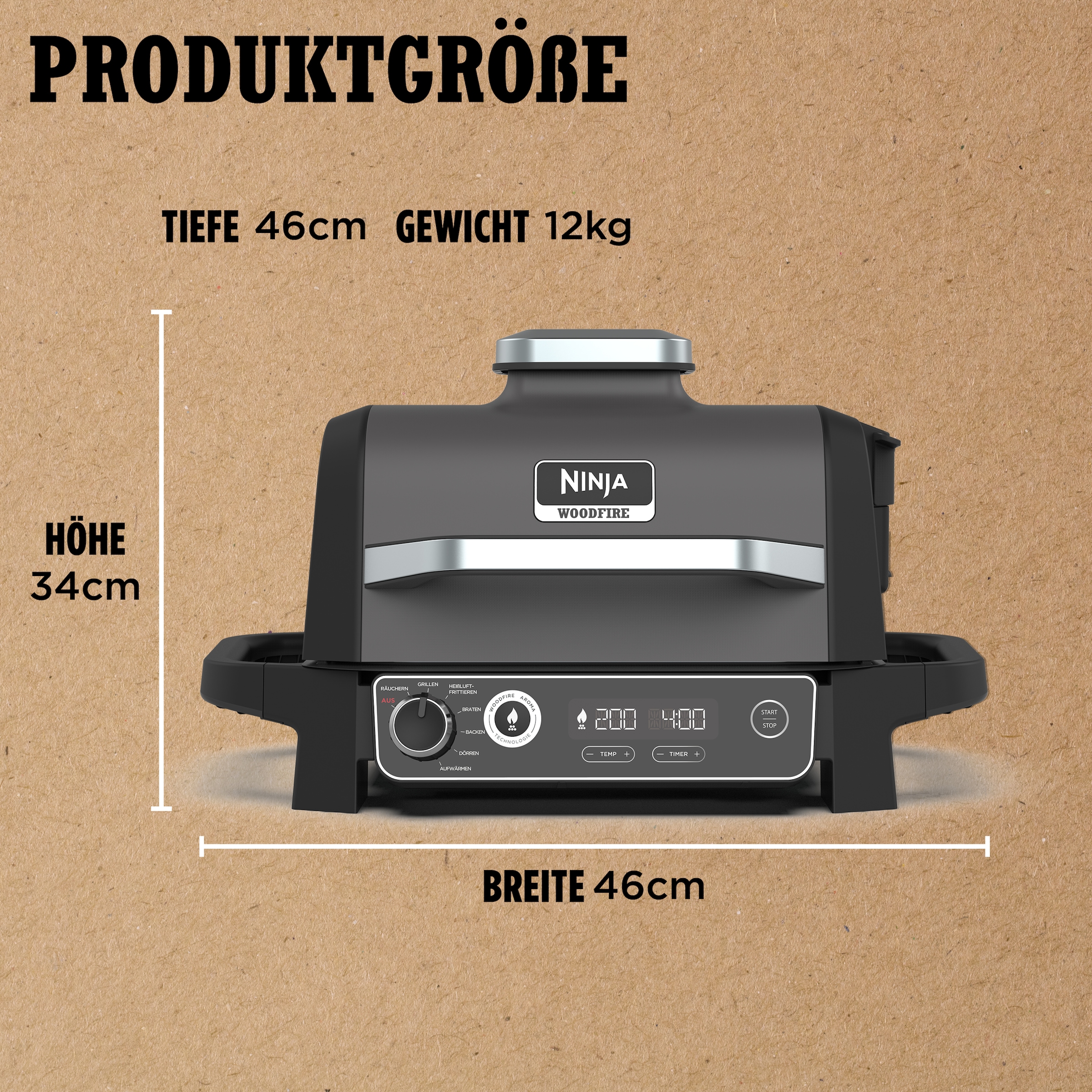 NINJA Tischgrill »Ninja Woodfire OG701EU«, 2400 W, Elektrischer Outdoor Grill